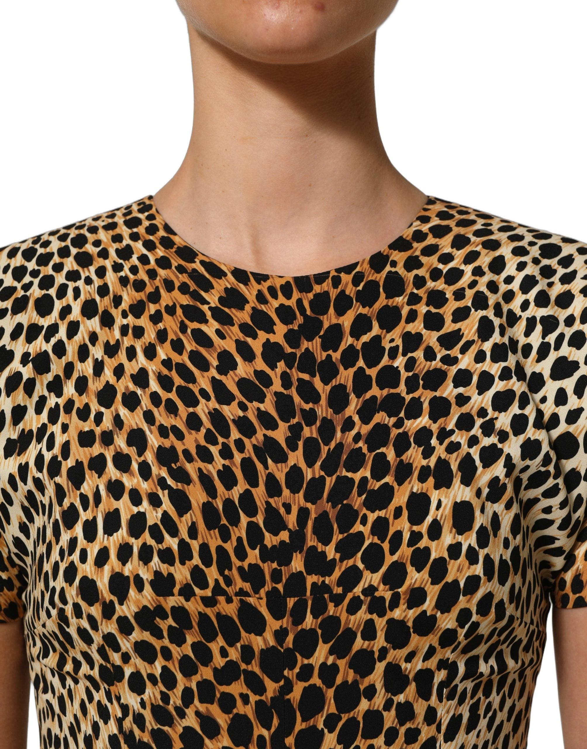 Brown Leopard Print Silk Sheath Midi Dress