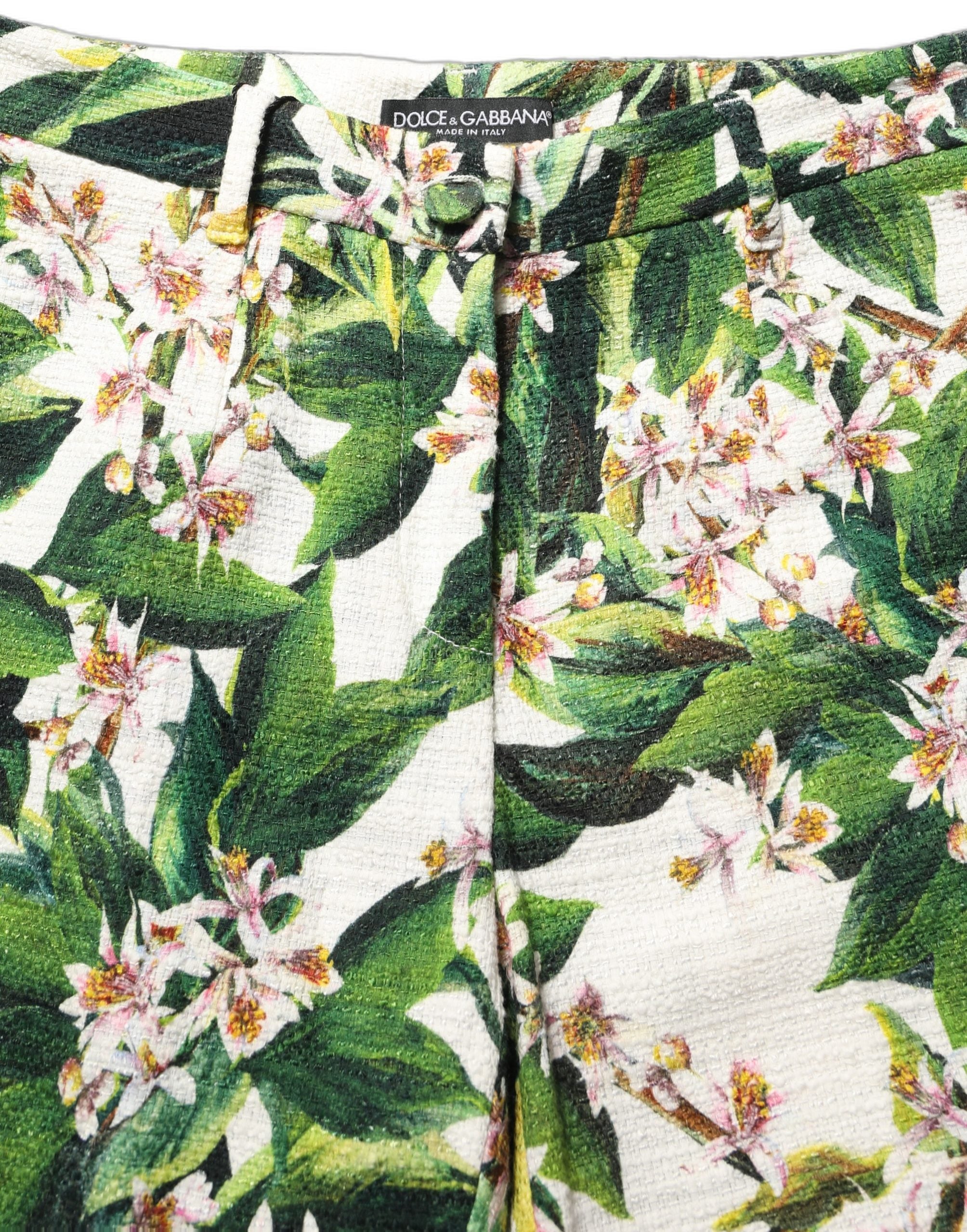 White Floral Print Cropped Straight Pants