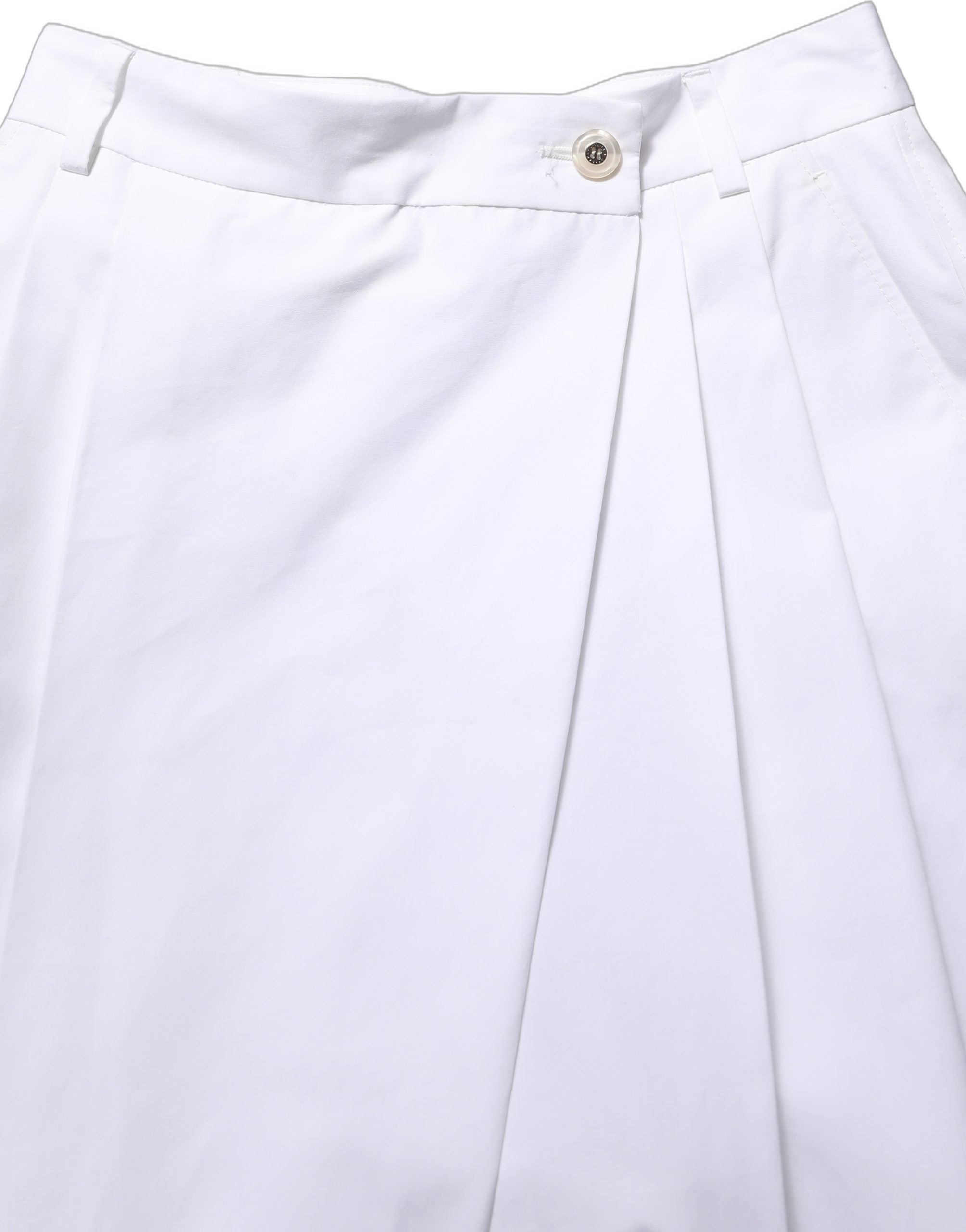 White Cotton High Waist Pleated Wide Leg Pants