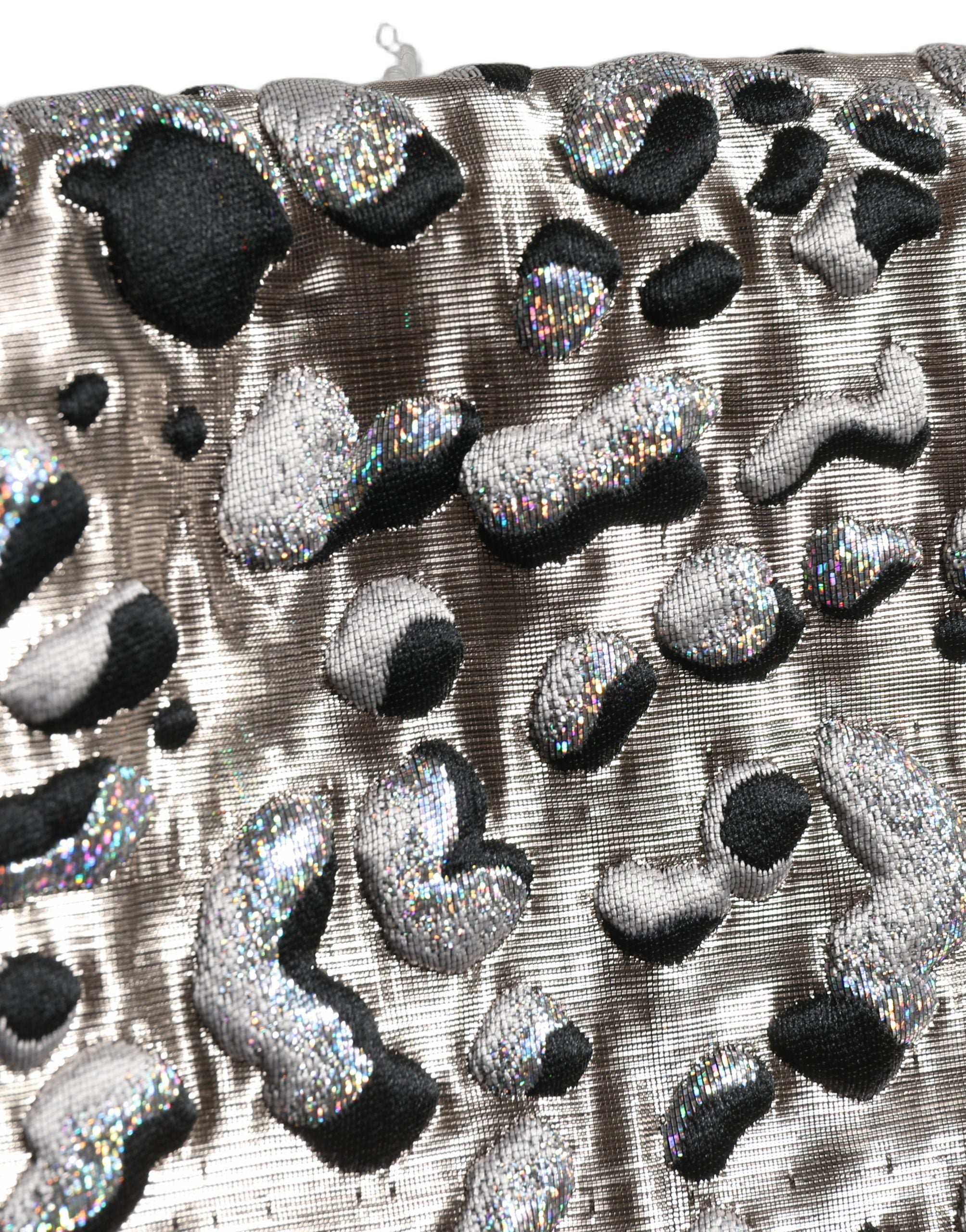 Silver Leopard Jacquard Mid Waist Mini Skirt