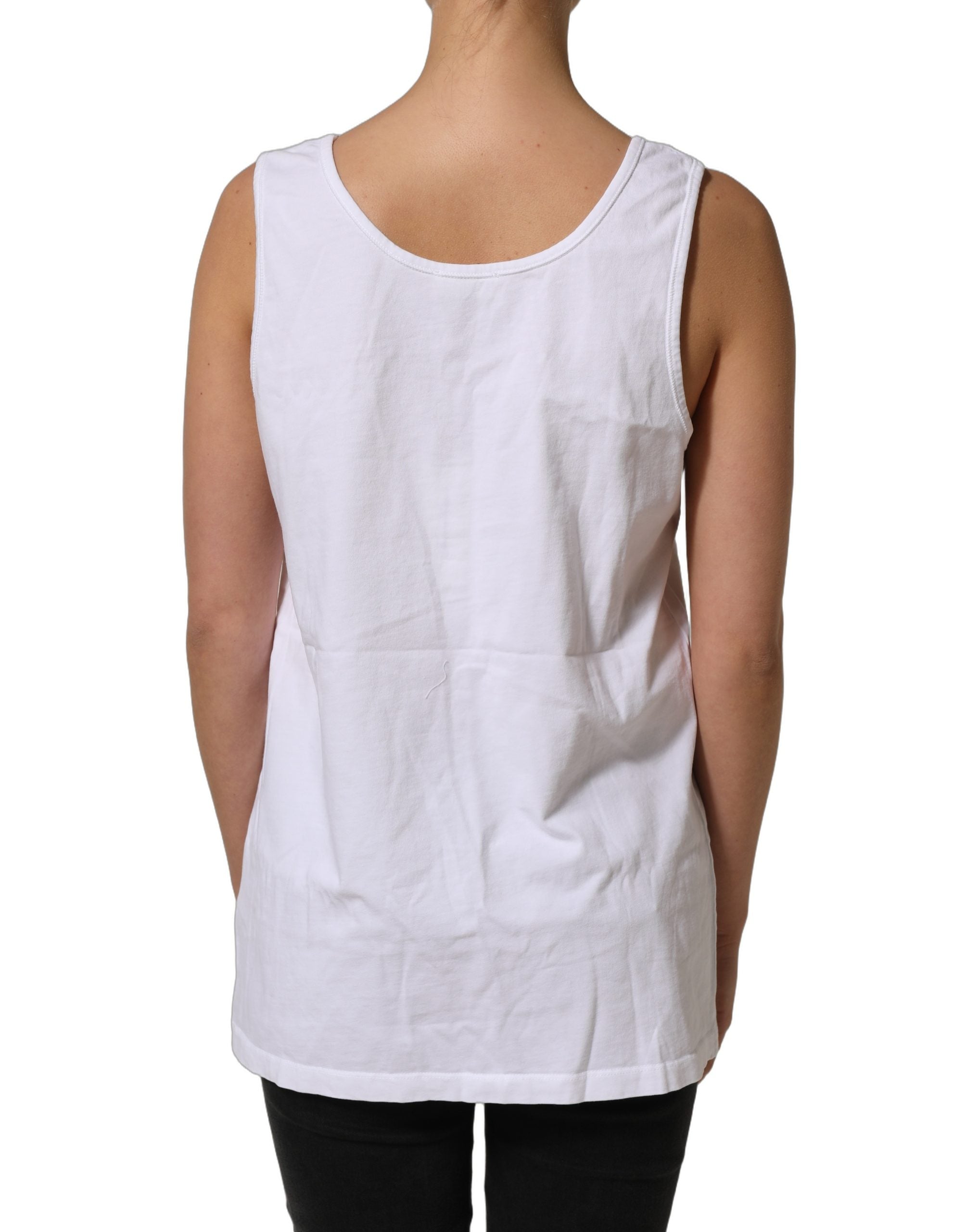 White Cotton Round Neck Sleeveless Tank Top