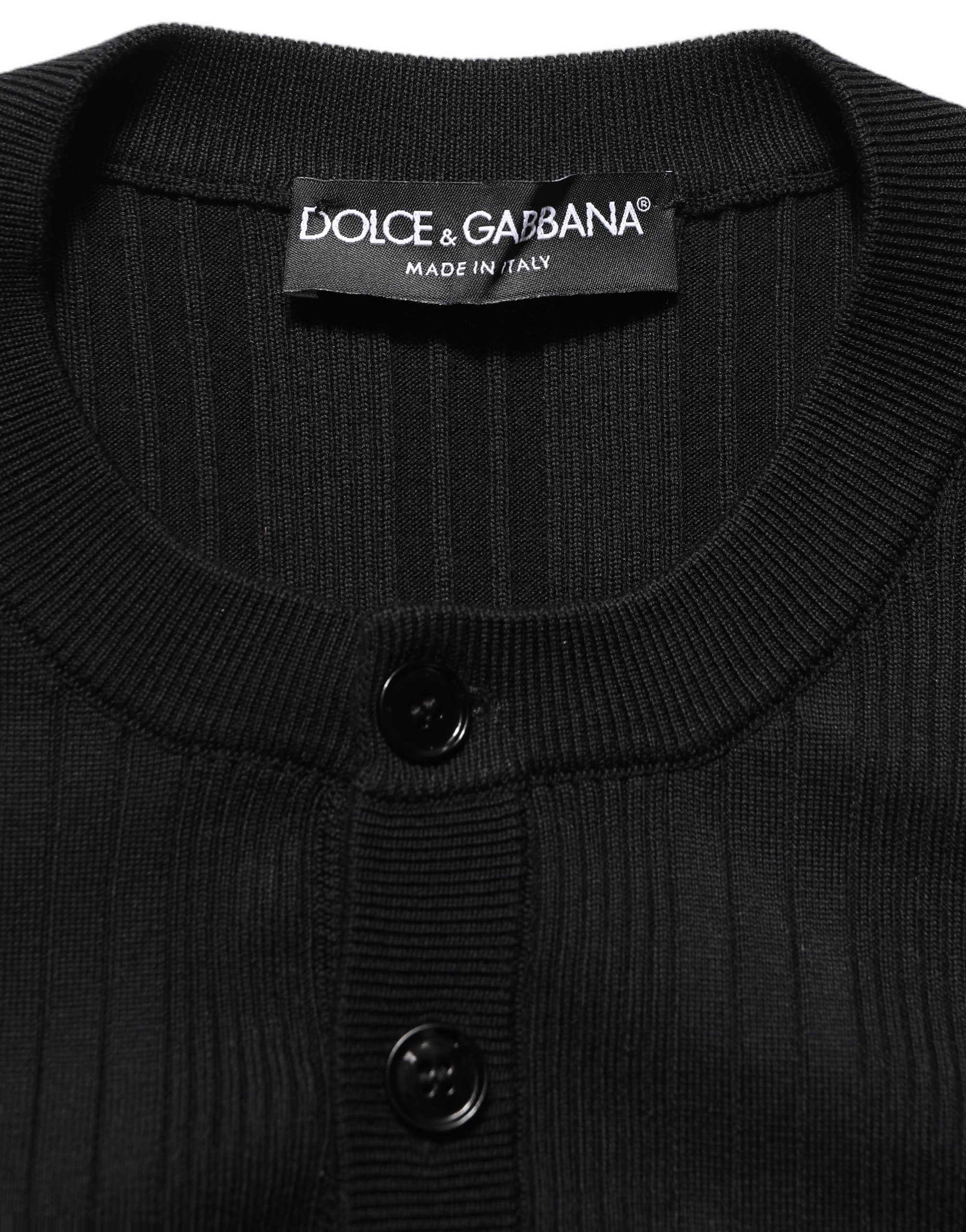 Black Silk Blend Henley Pullover Men Sweater