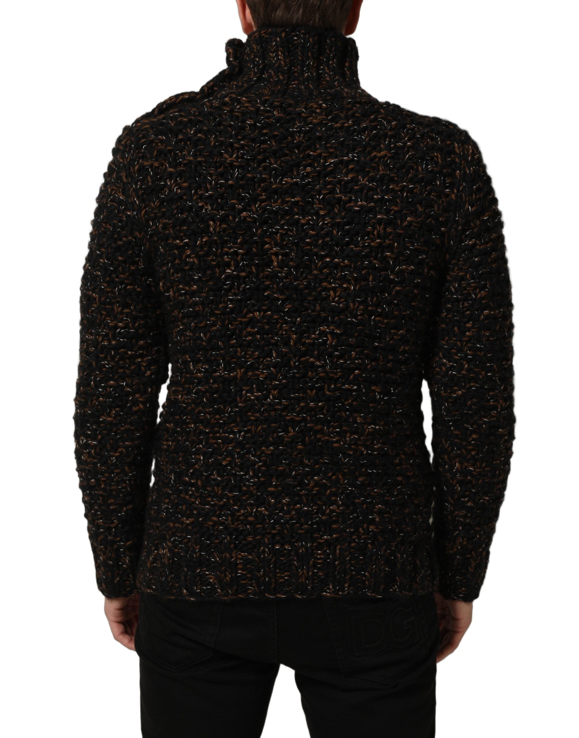 Brown Wool Knit Turtleneck Pullover Sweater