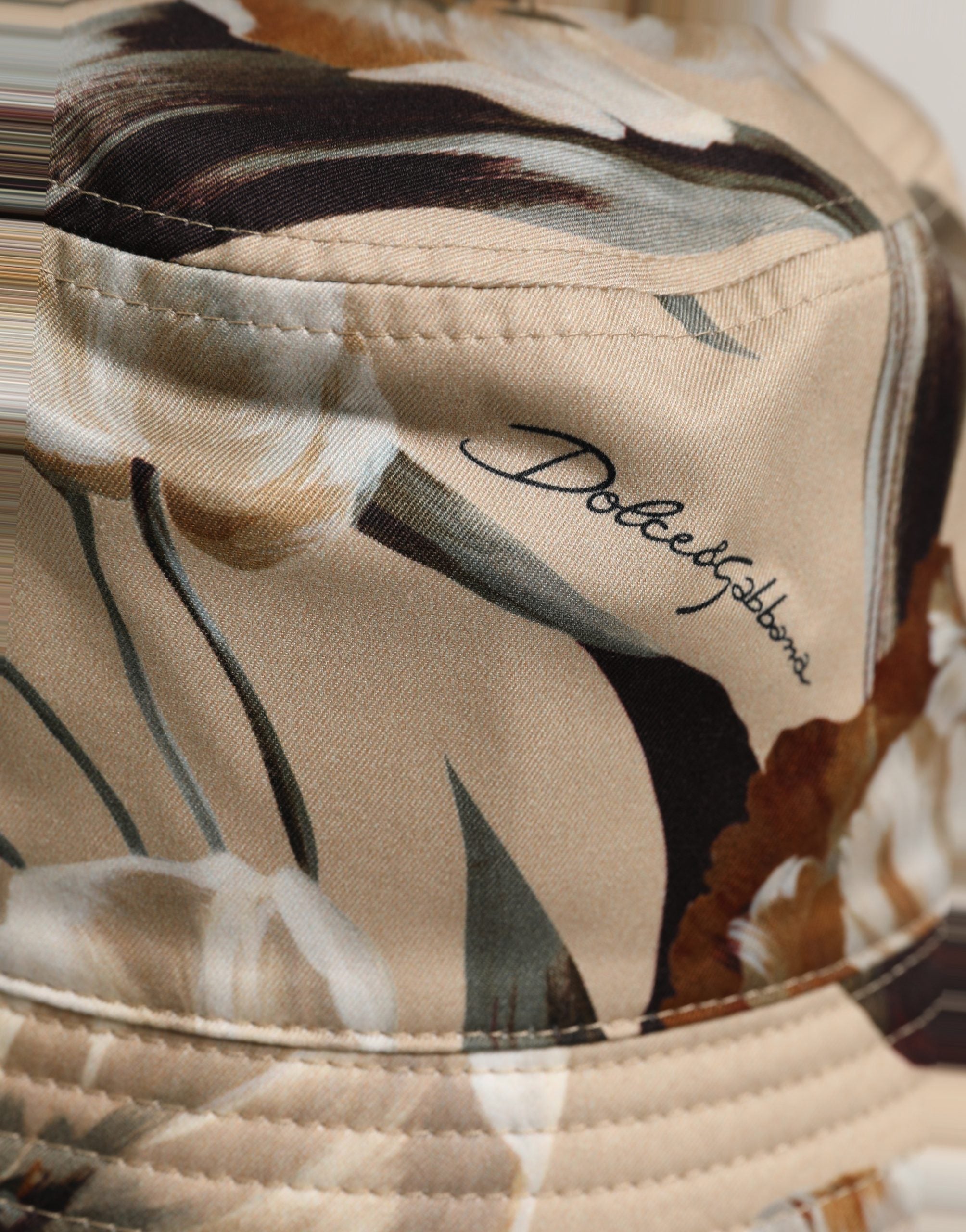 Men Beige Floral Wide Brim Bucket Capello Hat