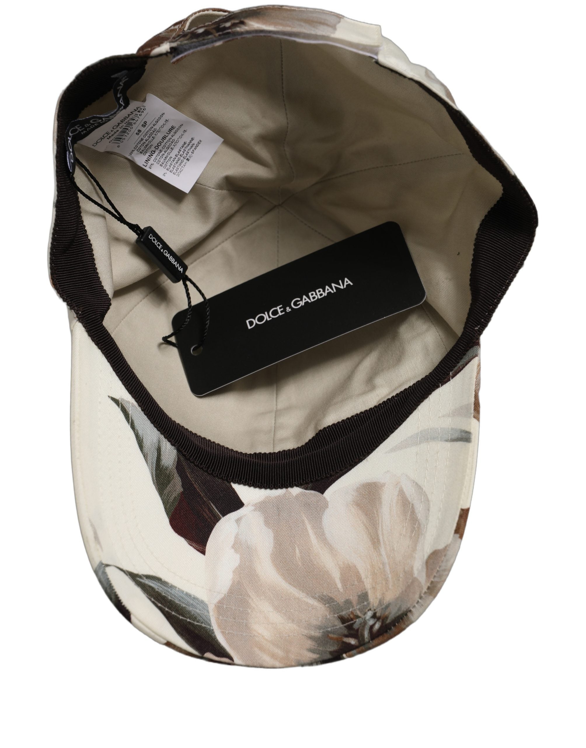 Men Beige Floral Cotton Baseball Capello Hat