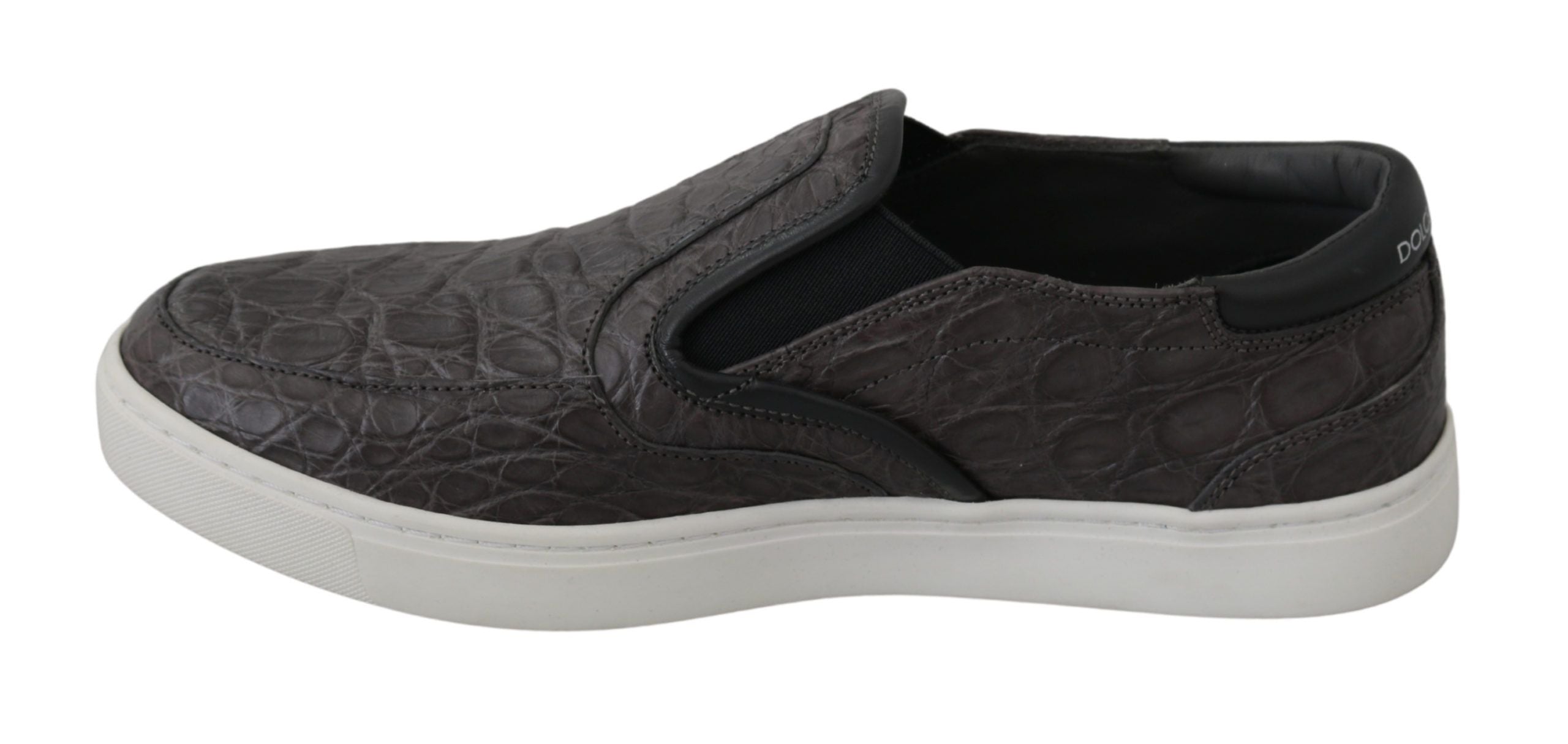 Gray Leather Flat Caiman Mens Loafers Shoes