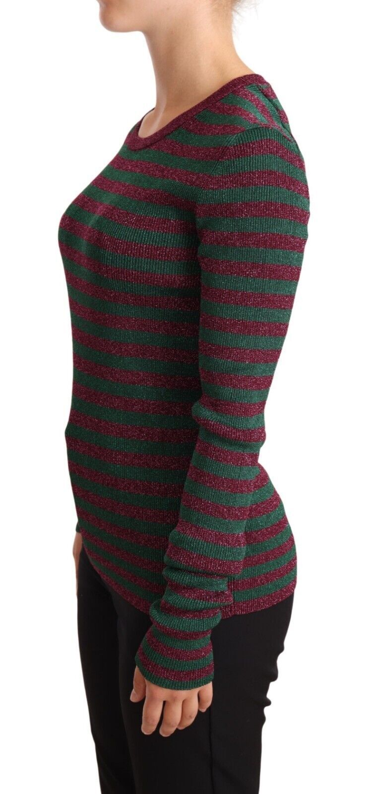Multicolor Striped Crew Neck Pullover Sweater