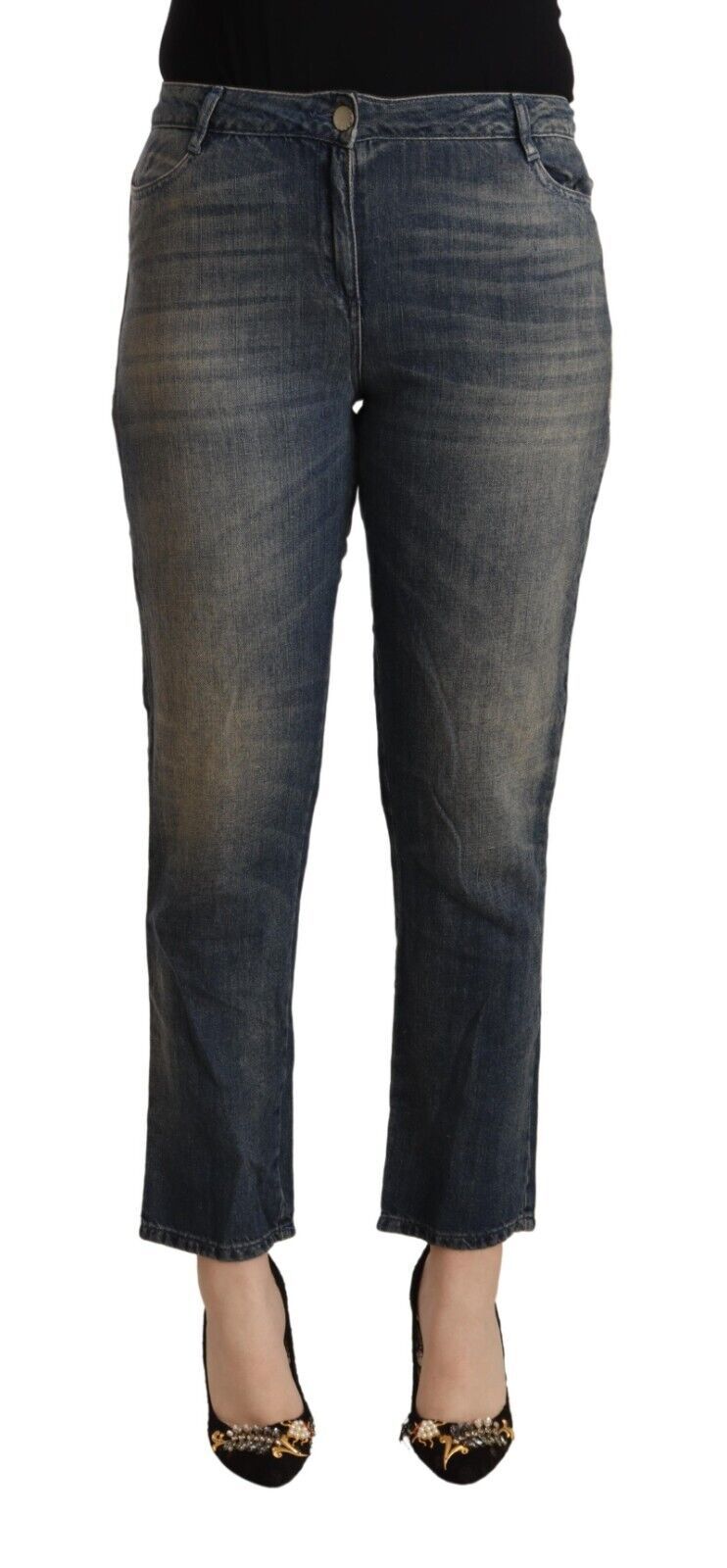 Blue Washed Cotton Cropped Capri Women Denim Jeans