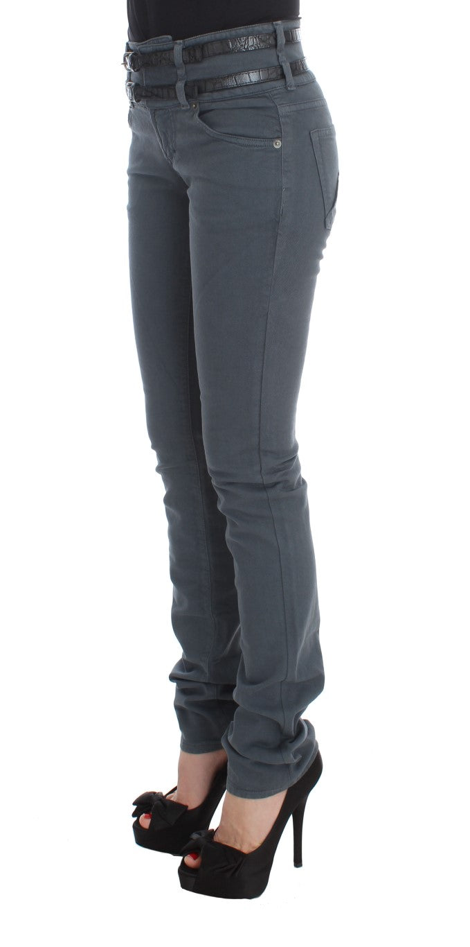 Blugi italieni John Galliano Sleek Slim Fit, albastru chic