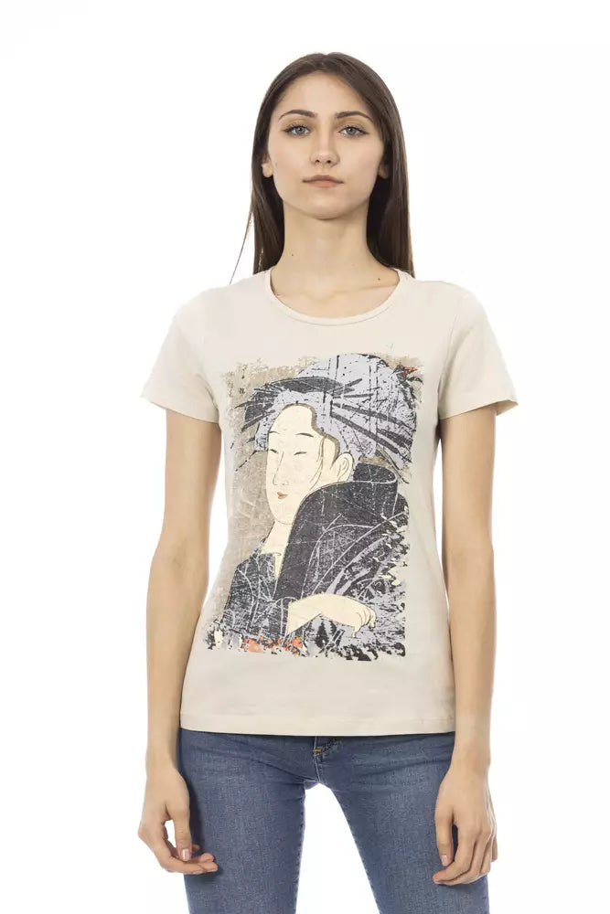 Tricou Trussardi Action bej din bumbac pentru femei