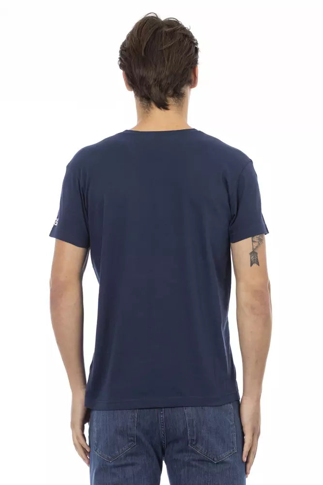 Tricou Trussardi Action albastru din bumbac pentru bărbați