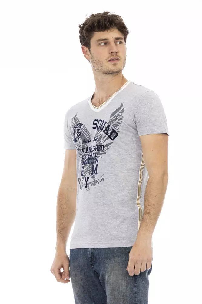 Gray Cotton Men's V-Neck T-Shirt