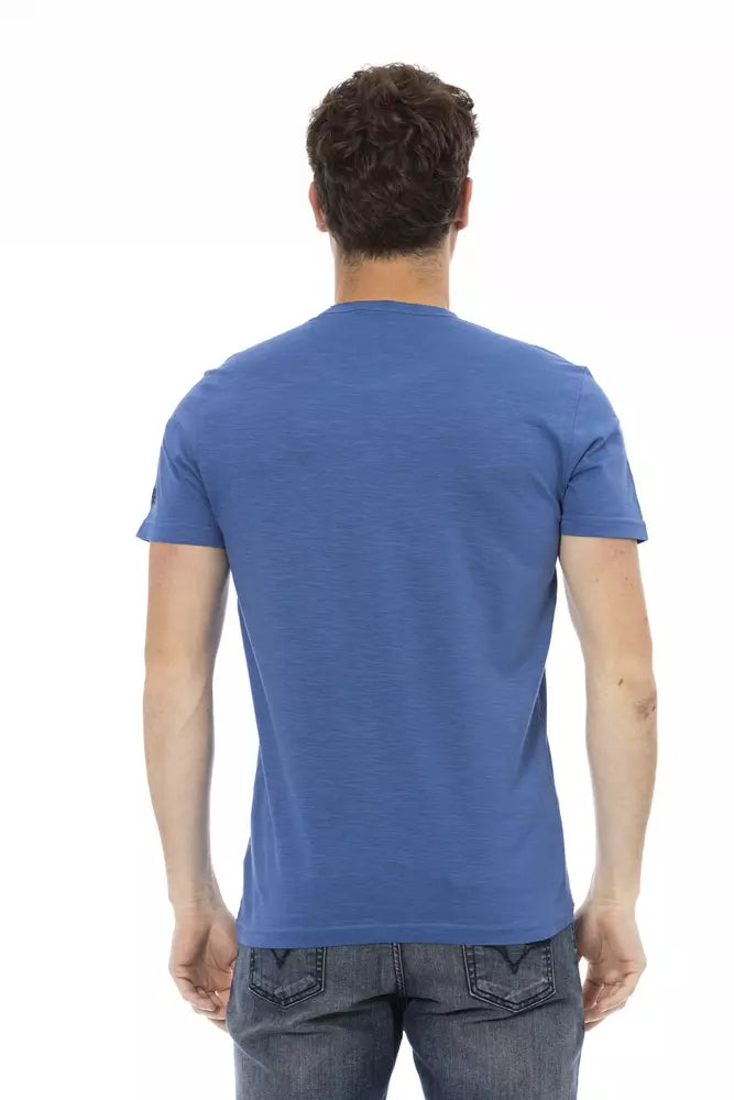 Tricou Trussardi Action albastru din bumbac pentru bărbați