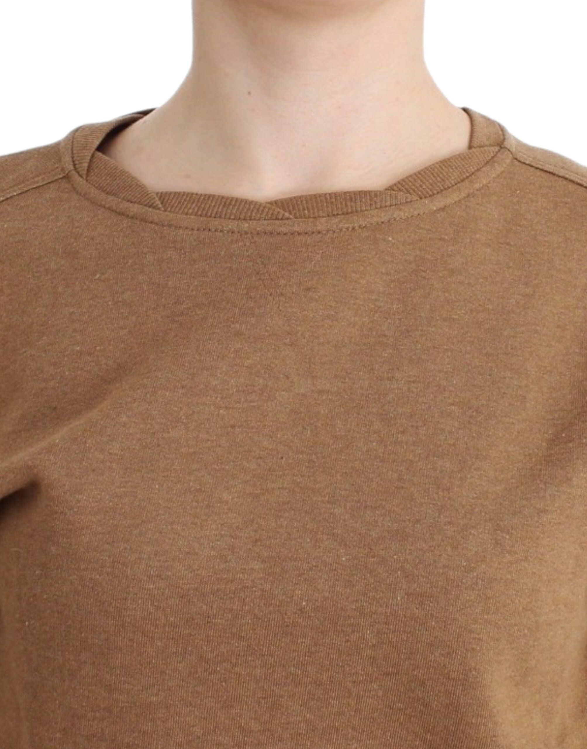 Pulover John Galliano Chic maro cu guler rotund din bumbac