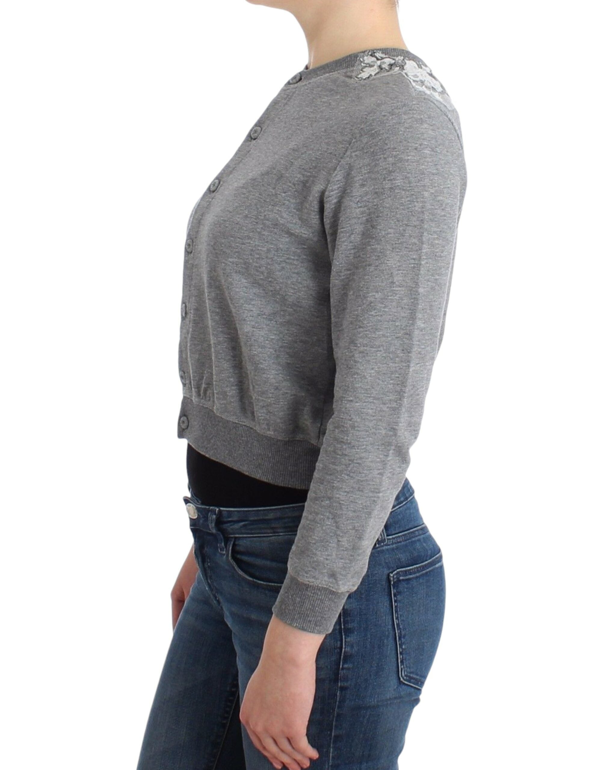 Cardigan scurt Ermanno Scervino Chic gri din amestec de bumbac