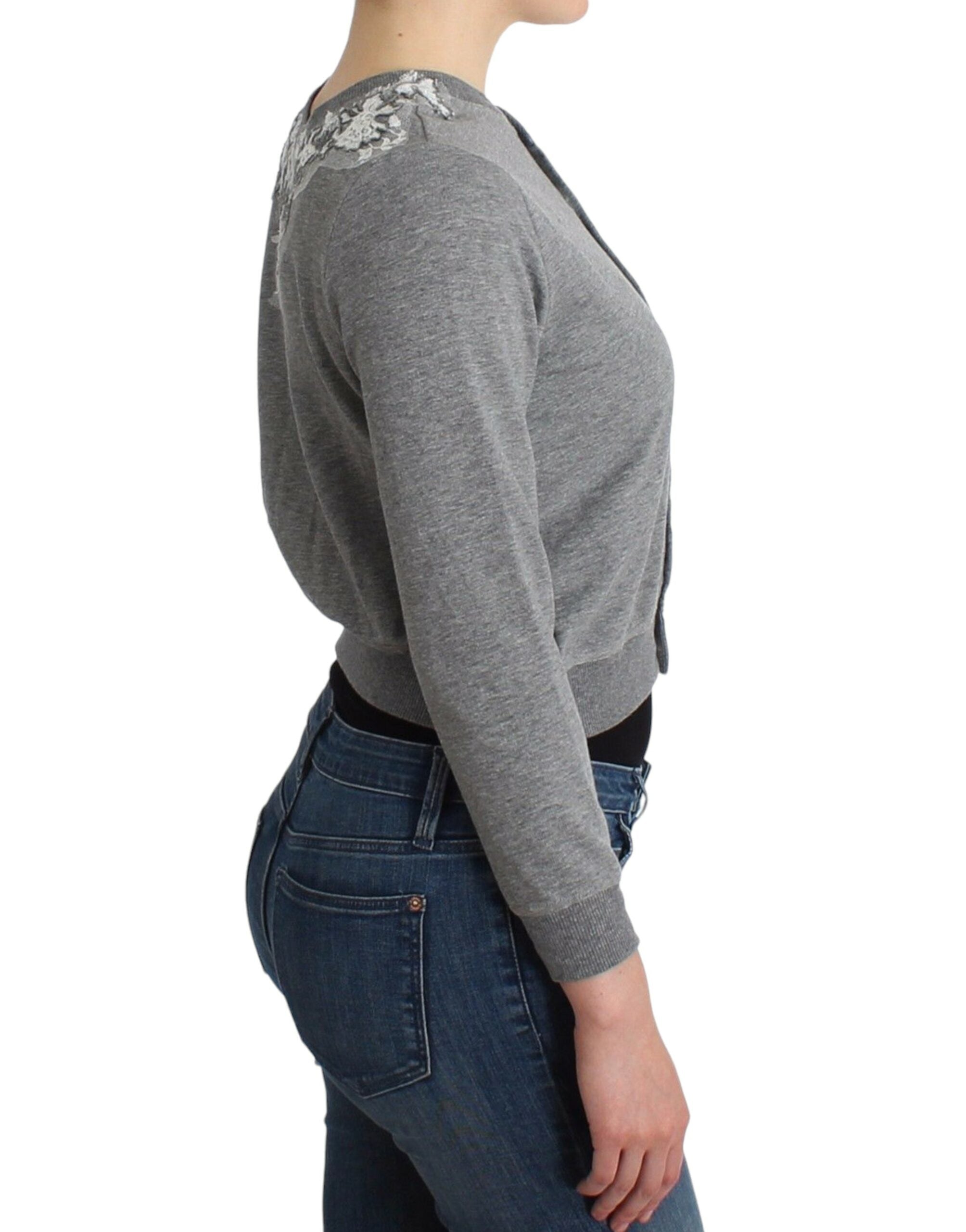 Cardigan scurt Ermanno Scervino Chic gri din amestec de bumbac