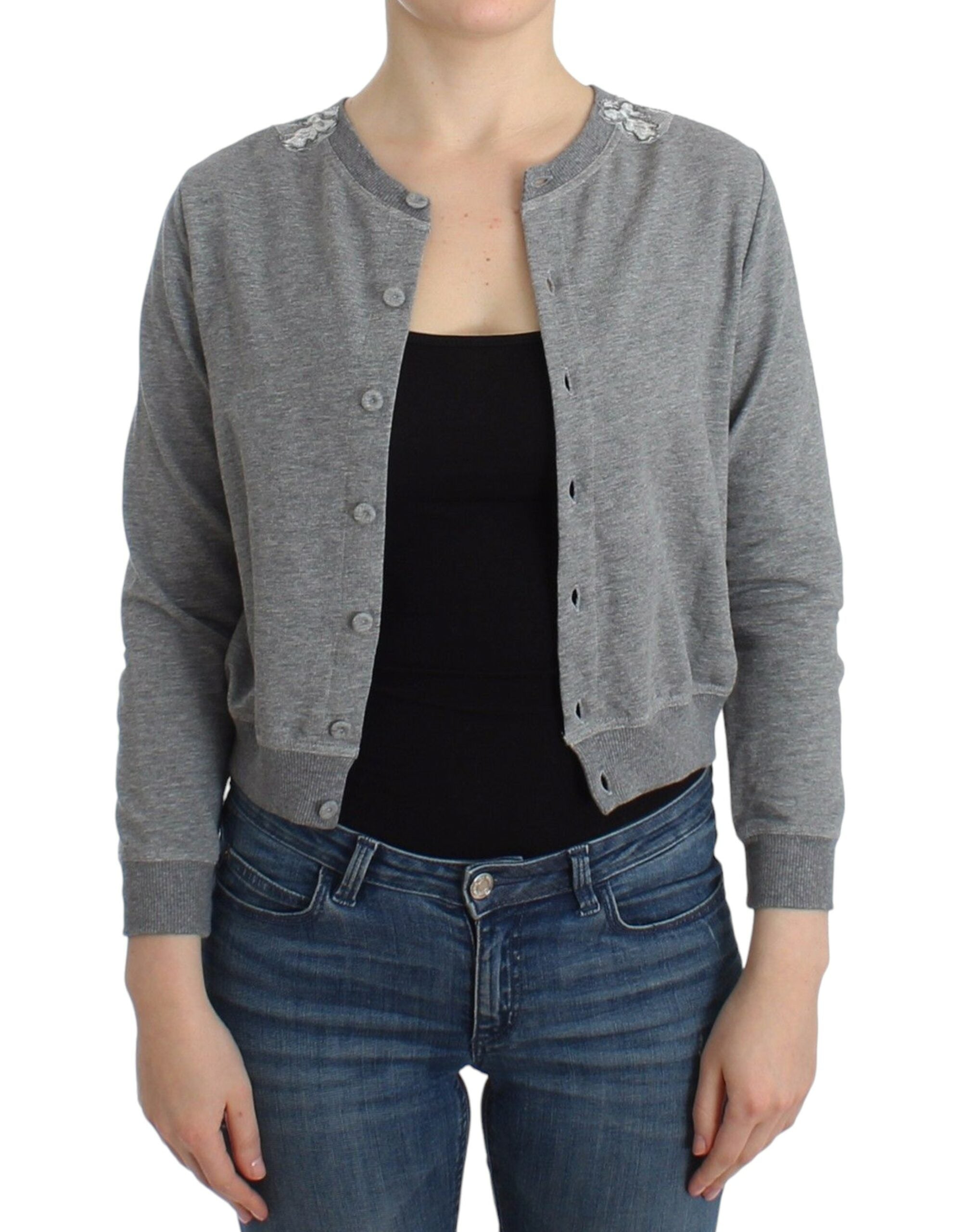 Cardigan scurt Ermanno Scervino Chic gri din amestec de bumbac
