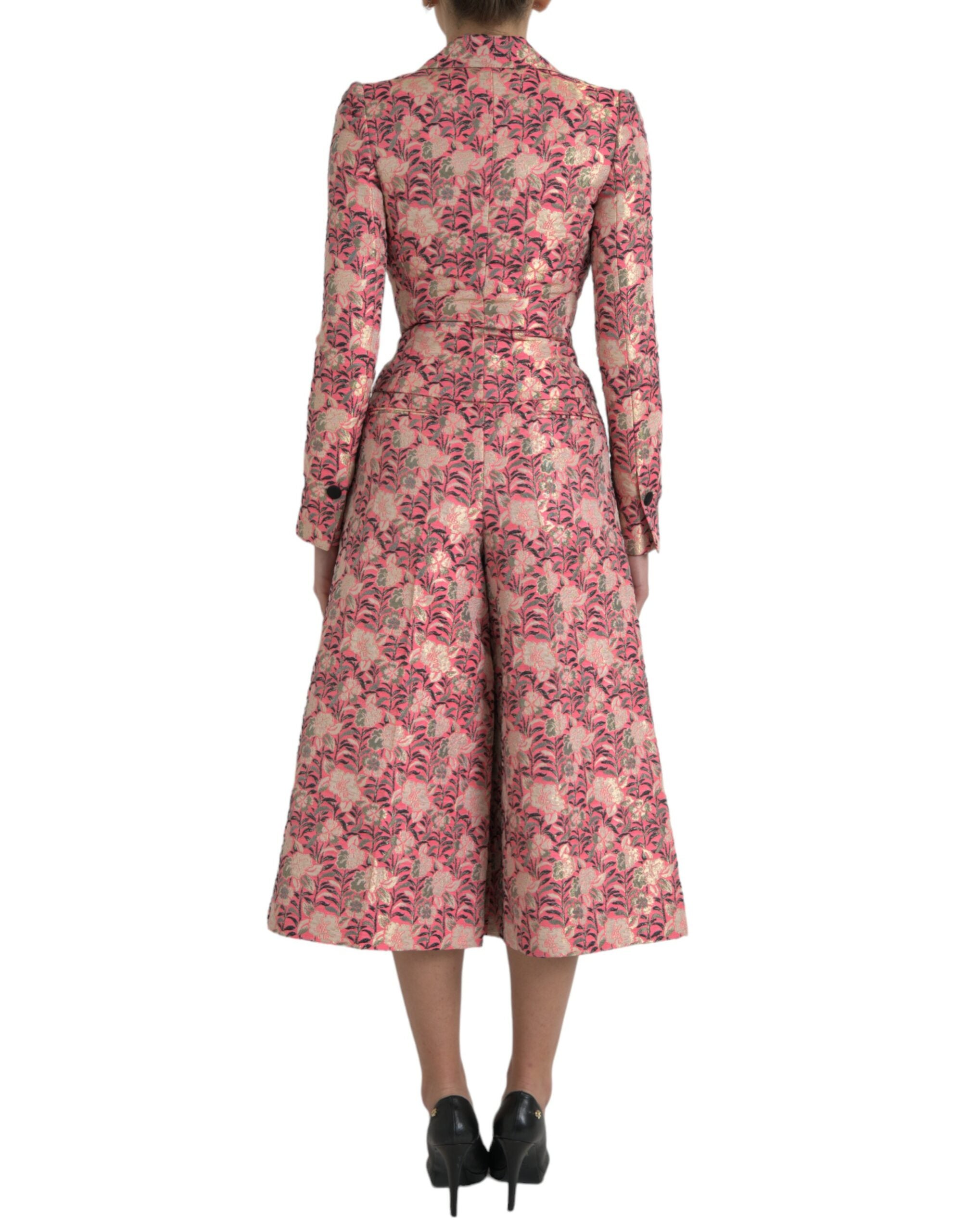 Pink Floral Jacquard Slim Fit 2 Piece Suit