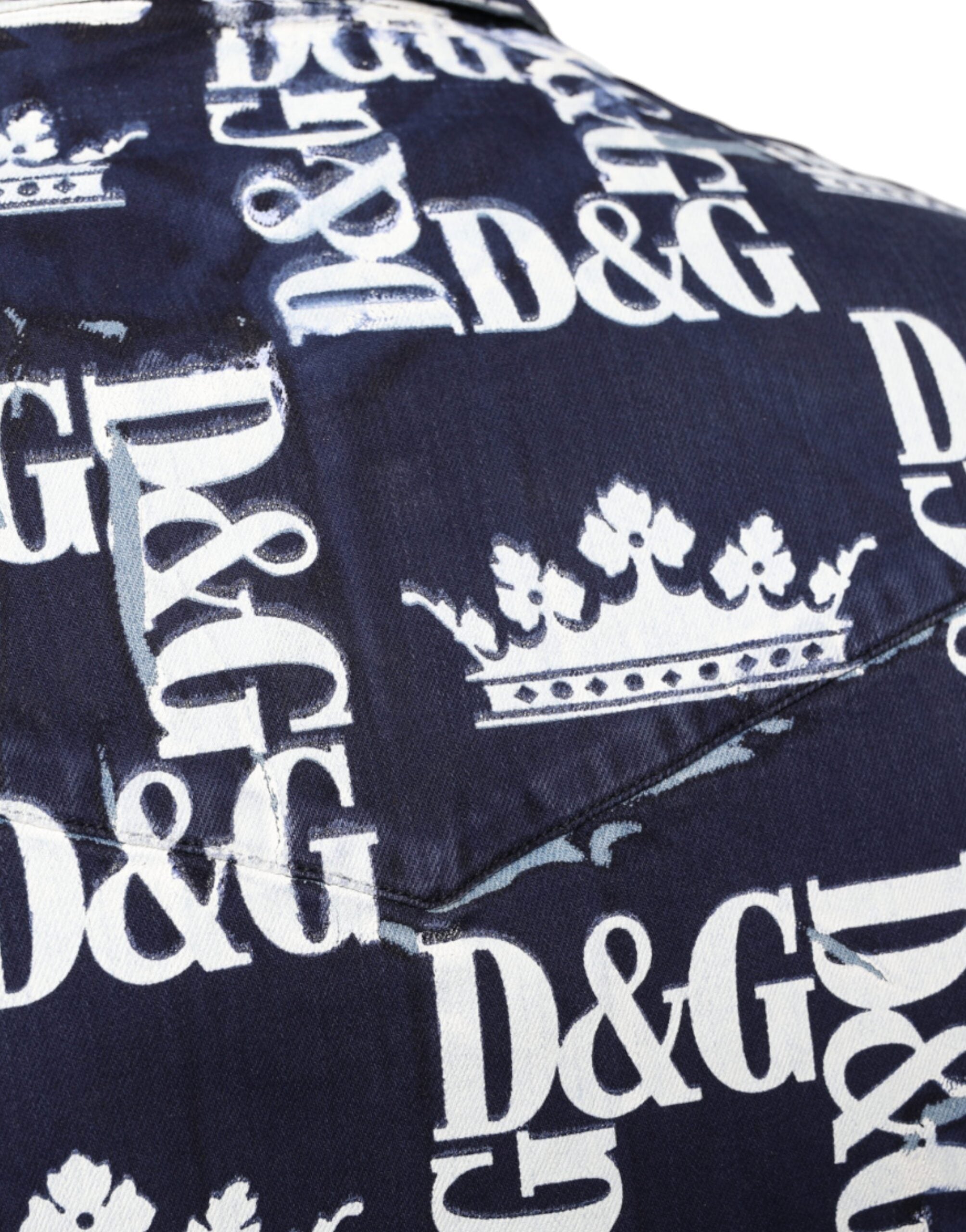 Blue Crown Logo Print Slim Fit Cotton Shirt