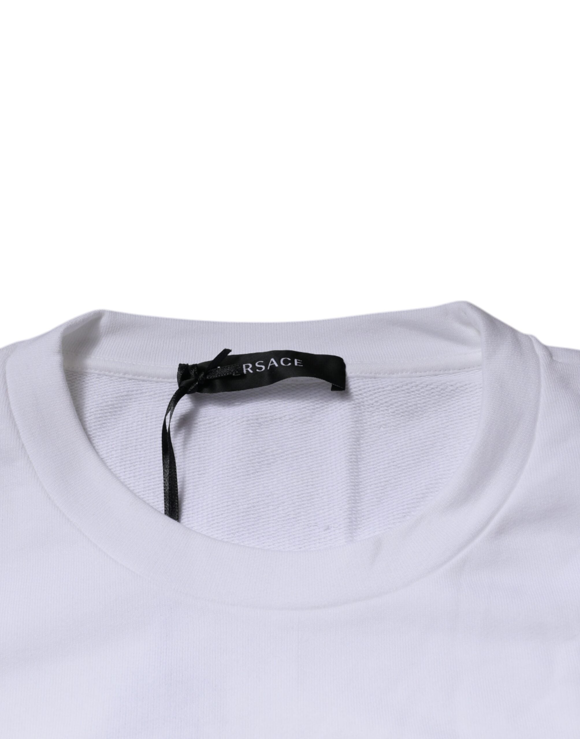 Pulover Versace alb cu broderie Medusa și guler rotund