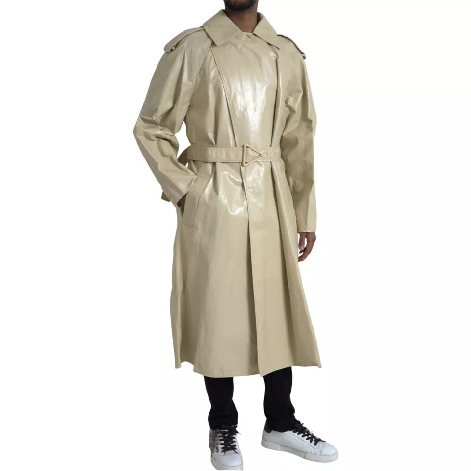 Jachetă trench din piele de miel bej Bottega Veneta