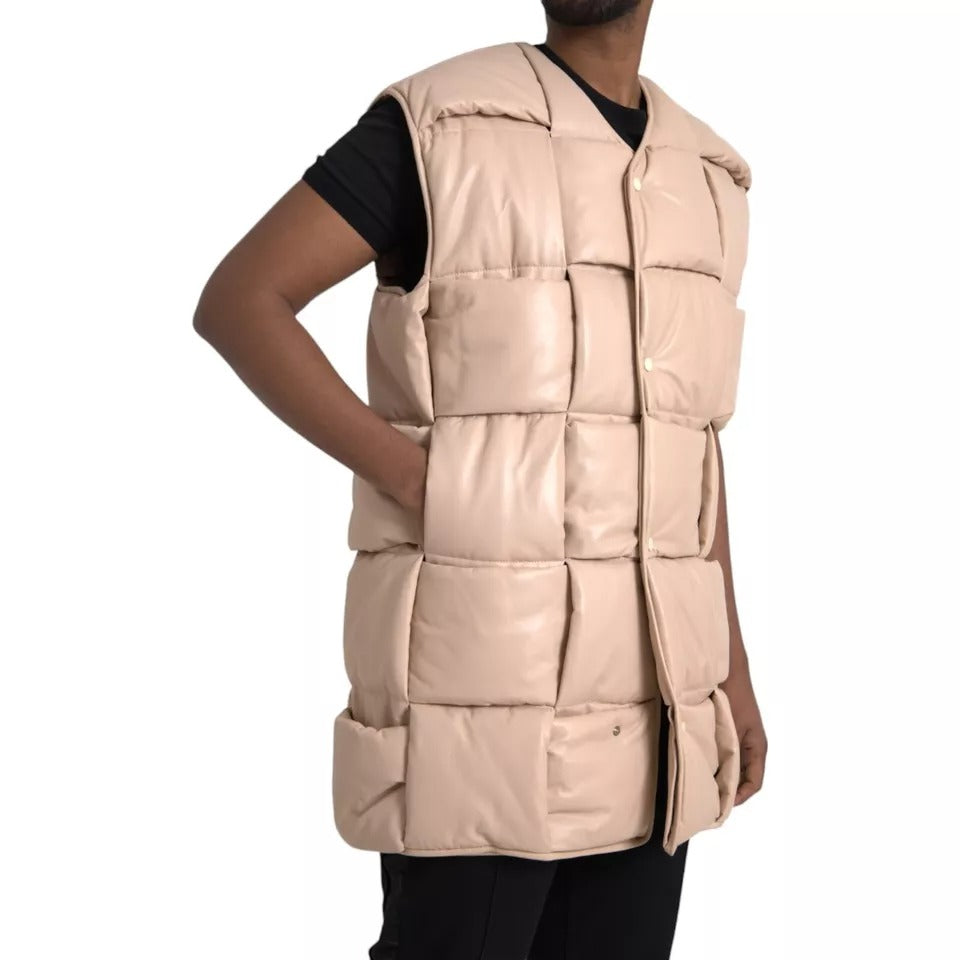 Jachetă din piele de vițel fără mâneci matlasată bej Bottega Veneta