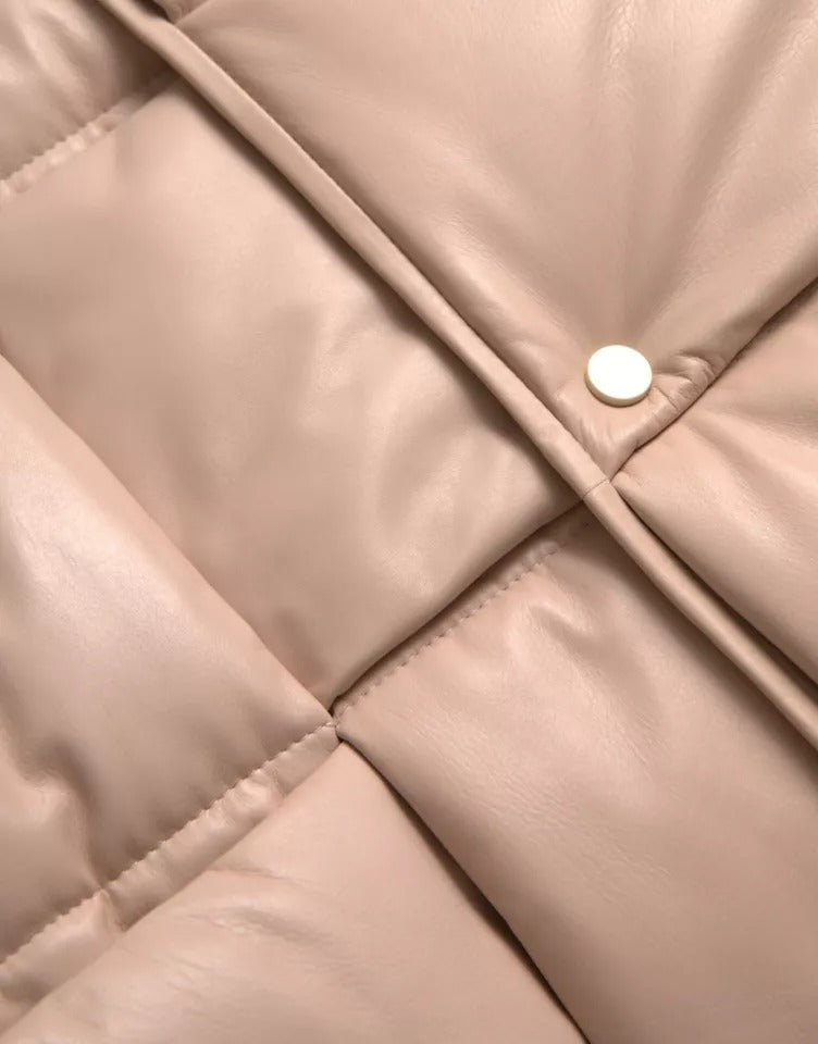 Jachetă din piele de vițel fără mâneci matlasată bej Bottega Veneta