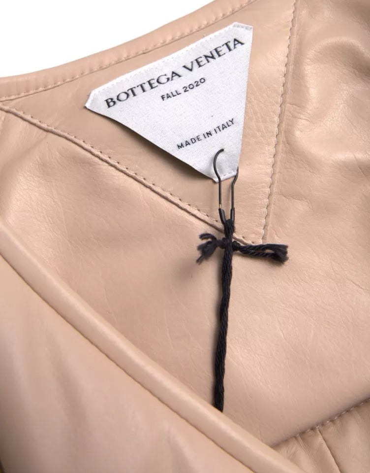 Jachetă din piele de vițel fără mâneci matlasată bej Bottega Veneta