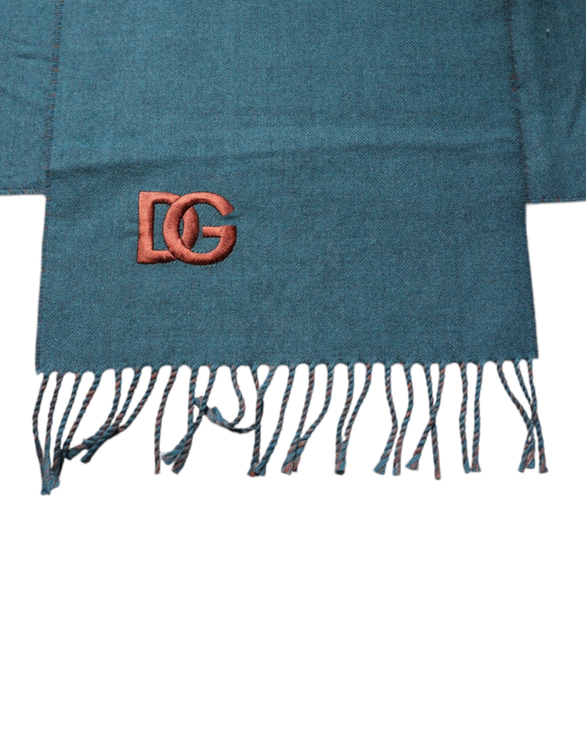 Blue Green Wool Fringes Wrap Shawl Scarf