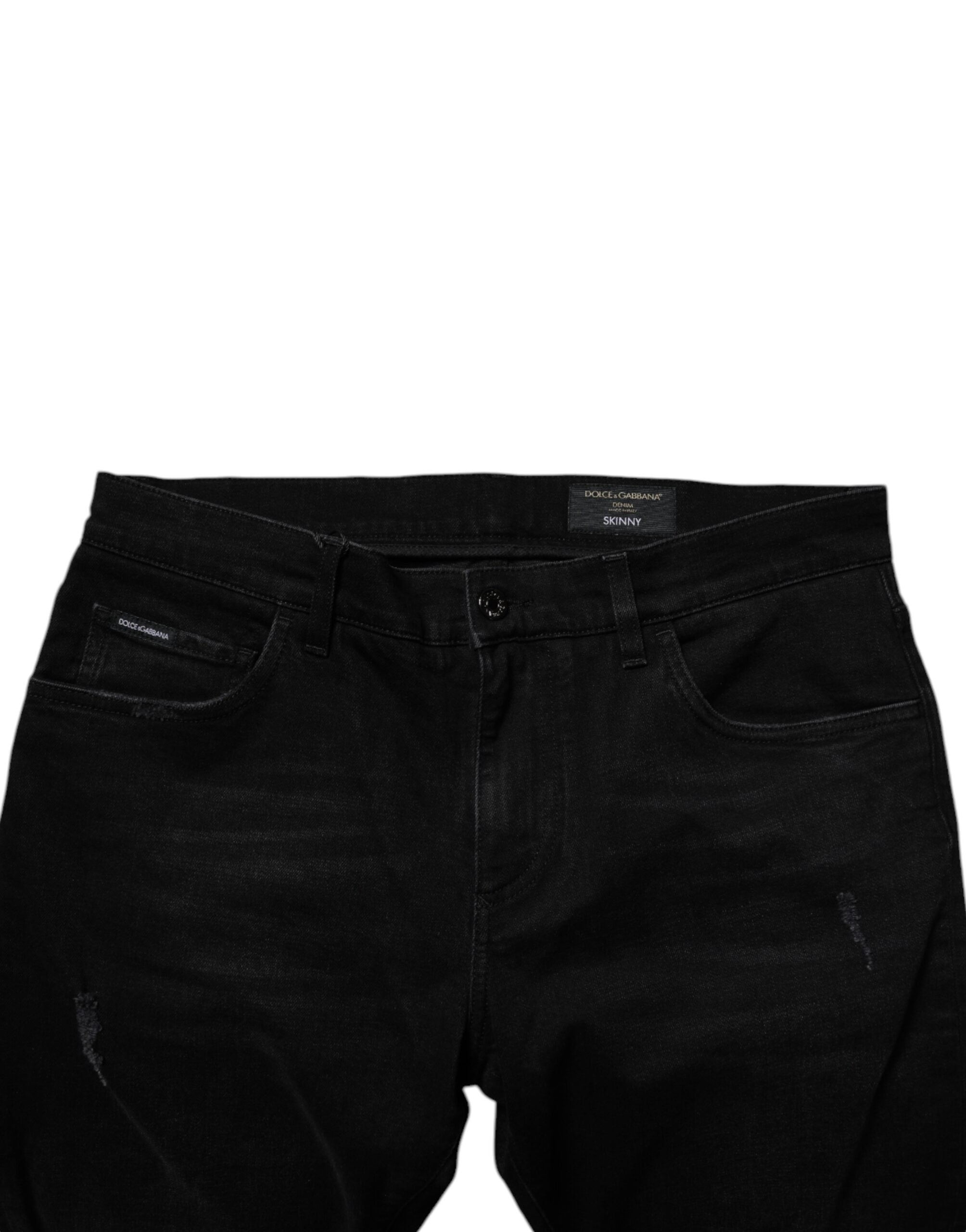 Black Cotton Tattered Skinny Men Denim Jeans