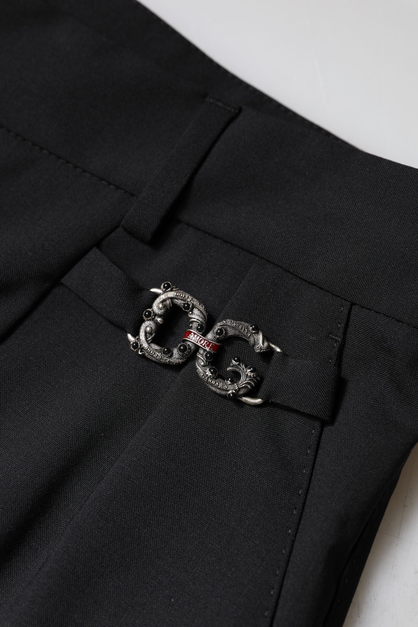 Black Polyester High Waist Dress Pants