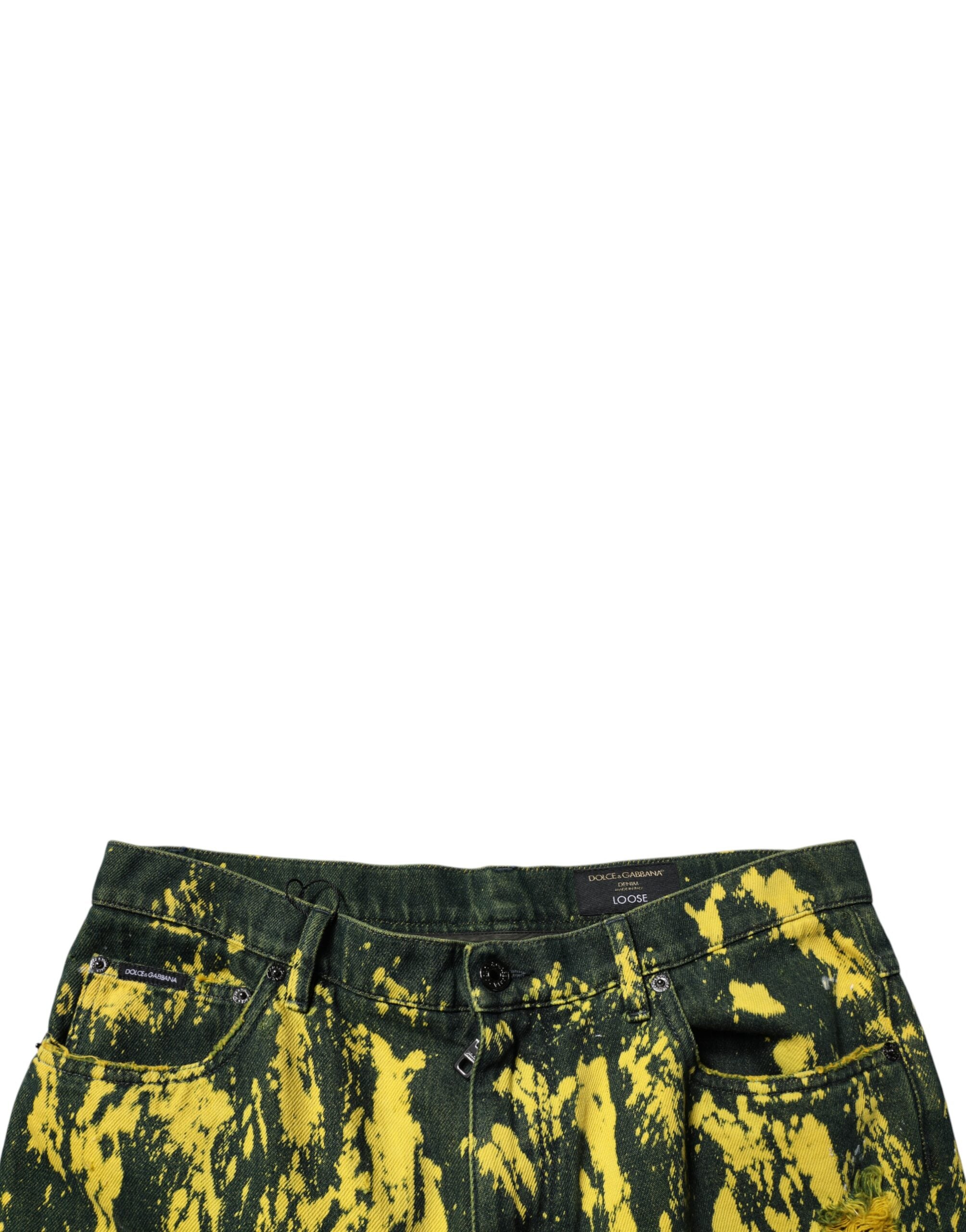 Black Yellow Tie Dye Tattered Skinny Men Denim Jeans