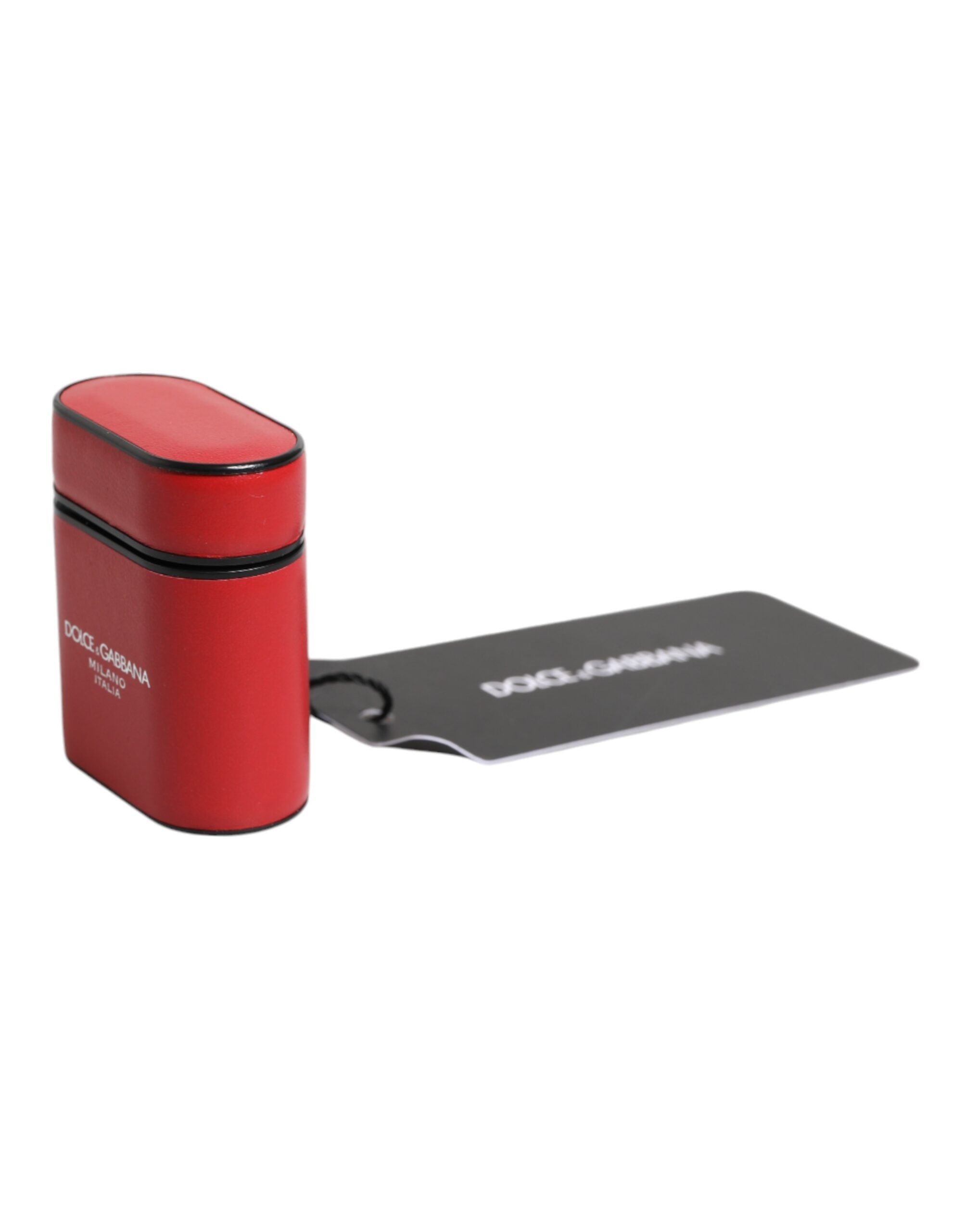 Red Calfskin Leather Logo Print Flip Holder Airpods Case