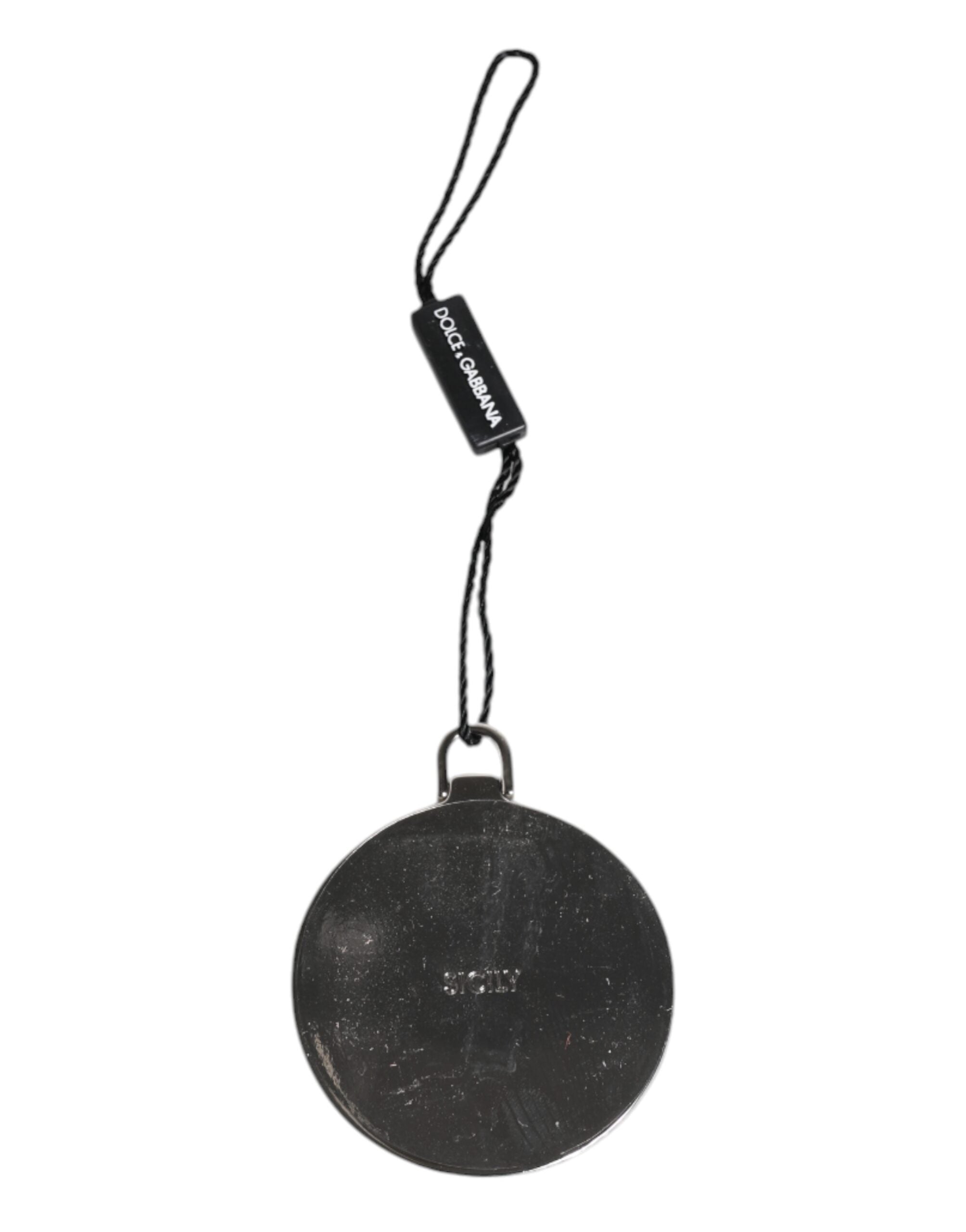 Green Calfskin Leather Round Logo Hand Mirror Holder