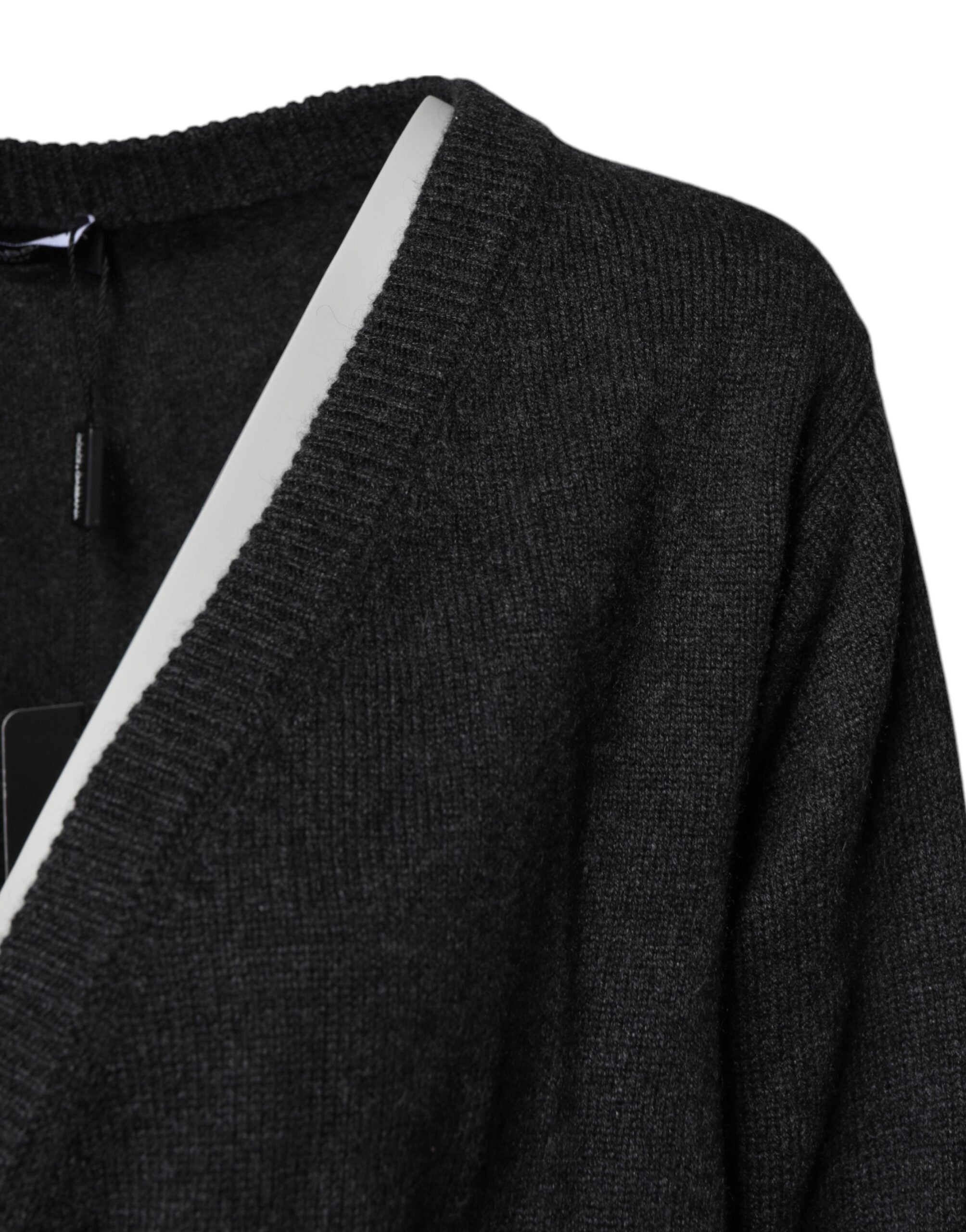 Grey Cashmere Deep V-neck Pullover Sweater