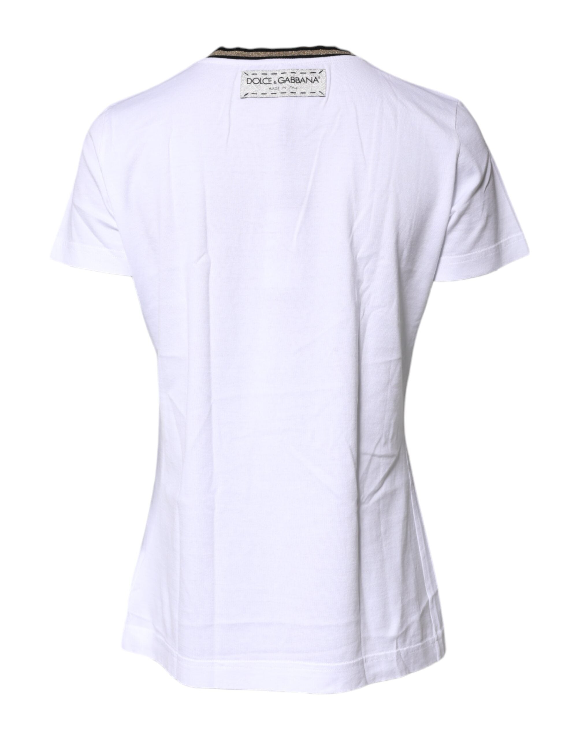White Printed Round Neck Top Cotton T-shirt
