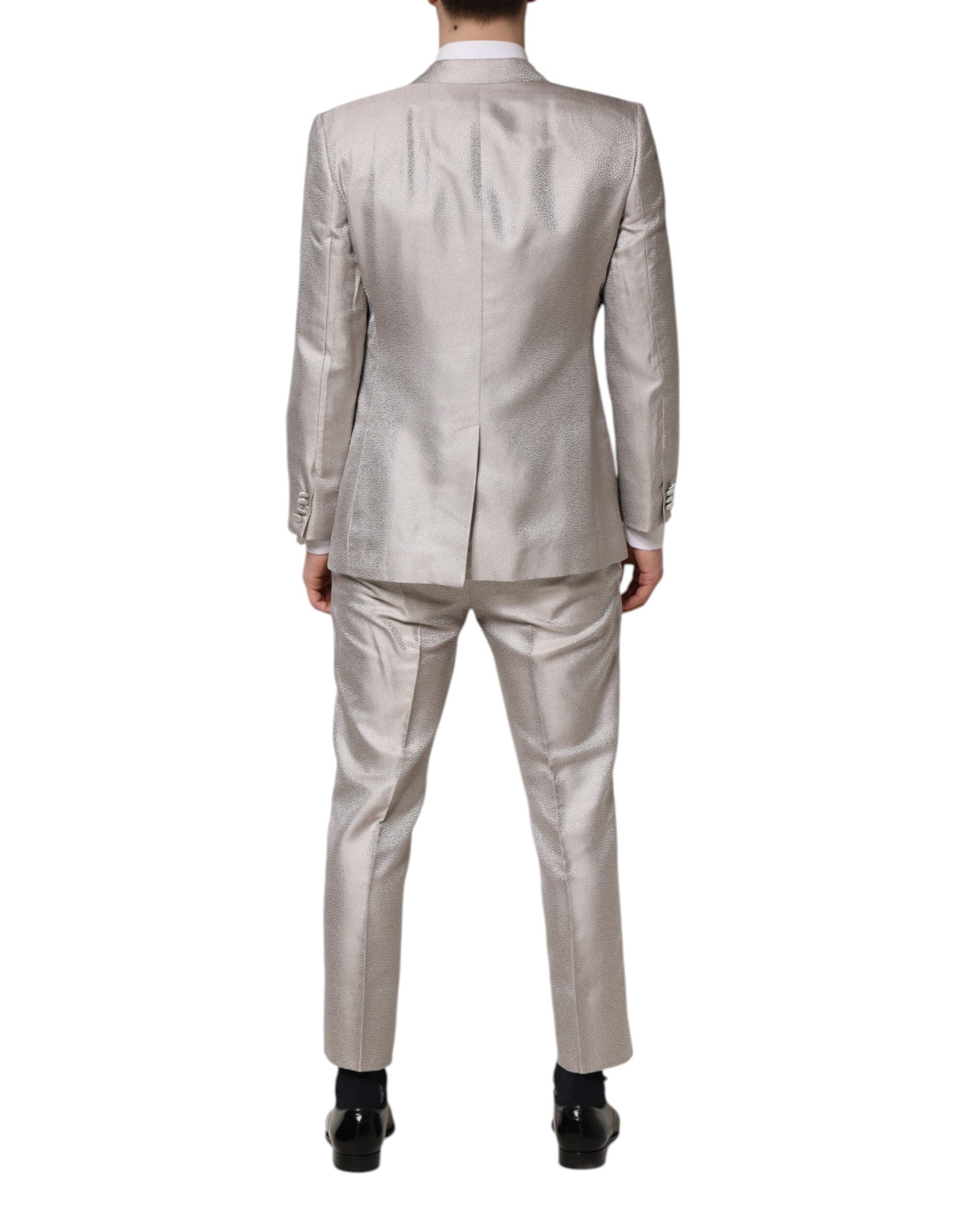 Light Gray Jacquard Silk Dotted 2 Piece Suit