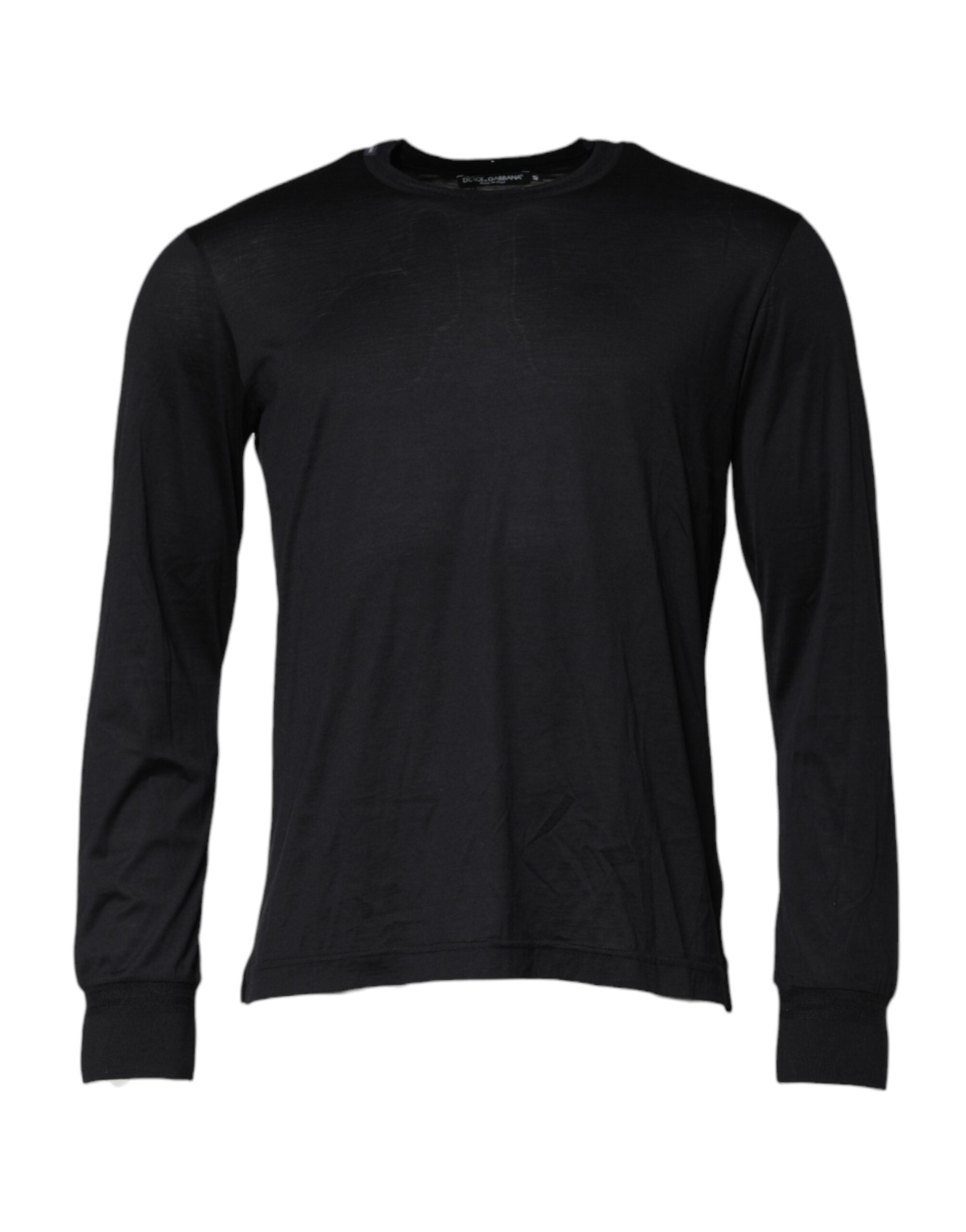 Dark Blue Silk Crew Neck Men Pullover Sweater