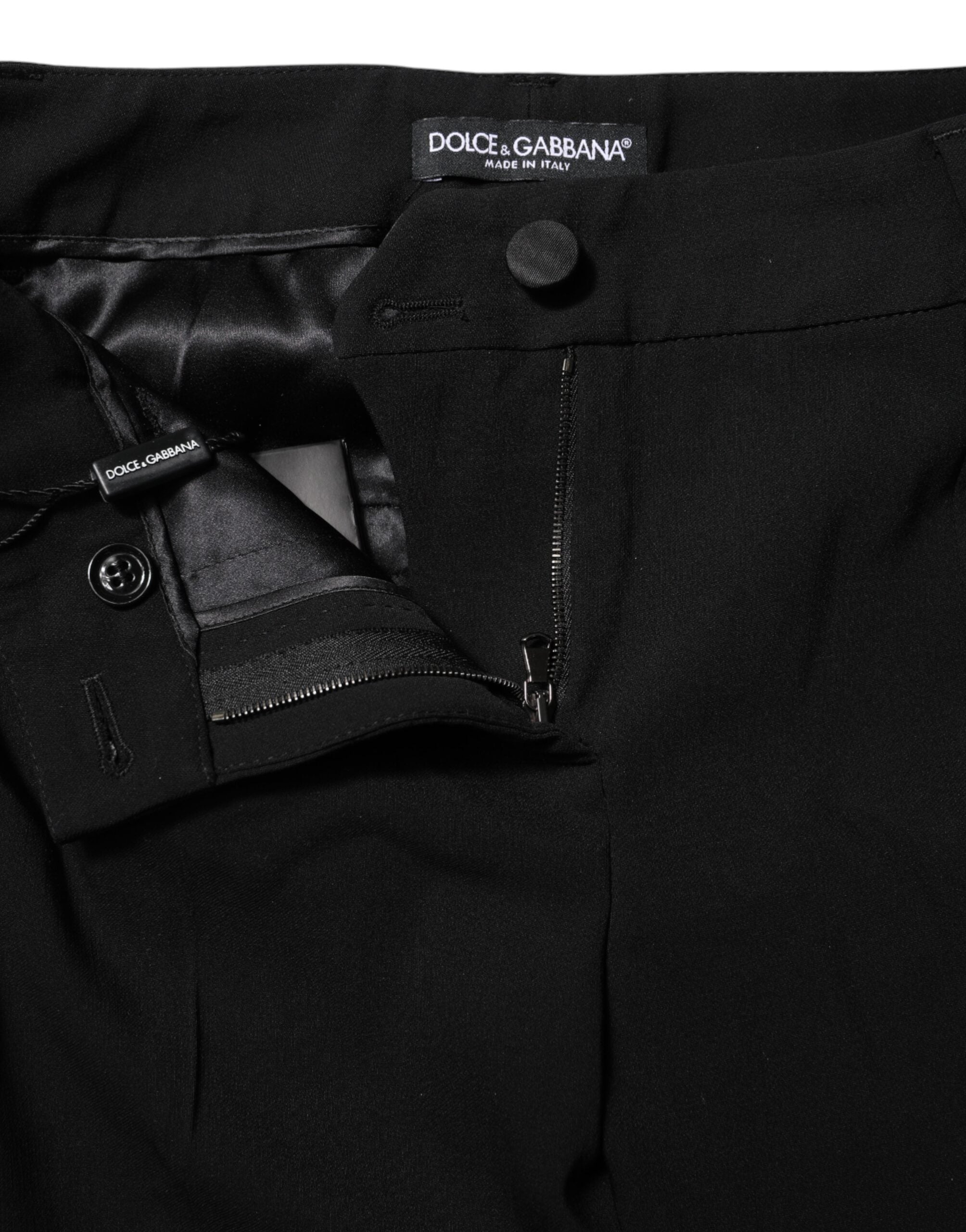 Black Wool Mid Waisted Tapered Dress Pants