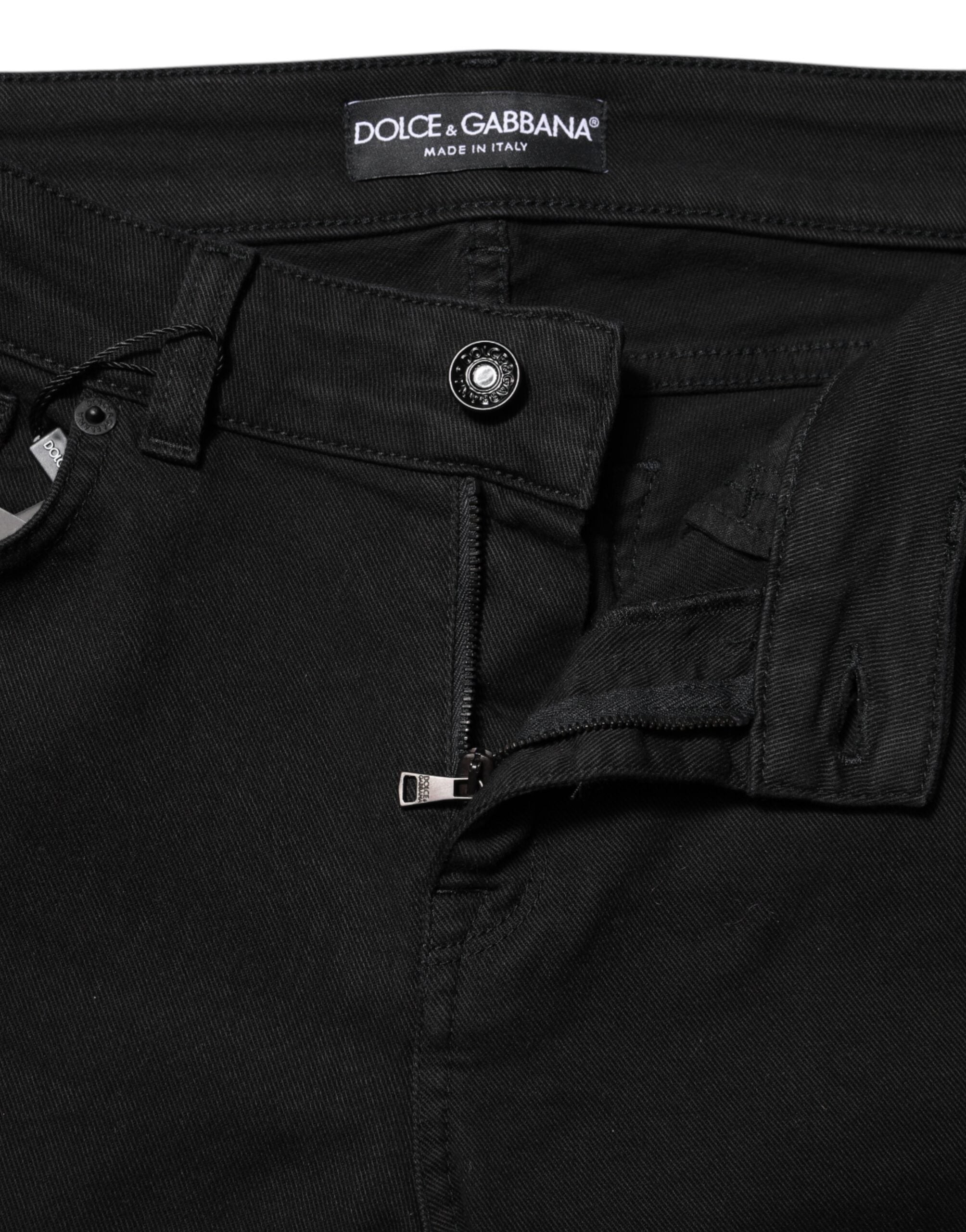 Black Cotton Skinny Mid Waisted Denim Jeans