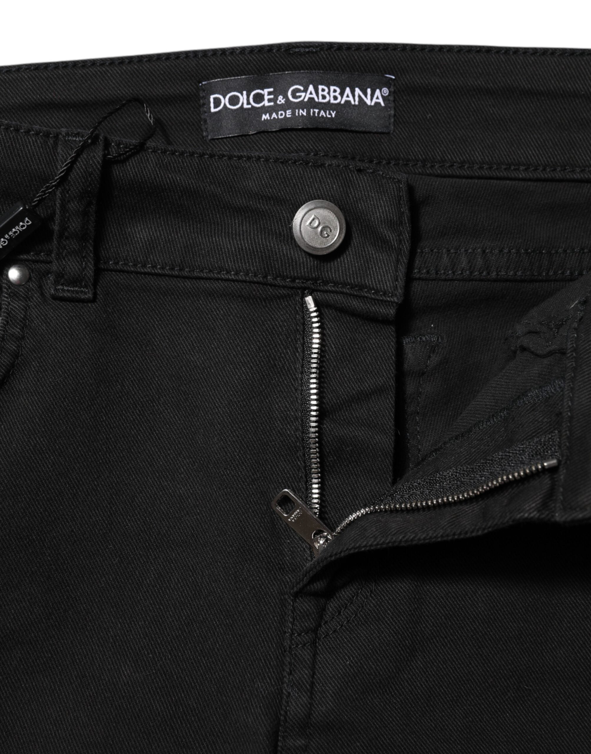 Black Cotton Skinny Mid Waist Denim Jeans