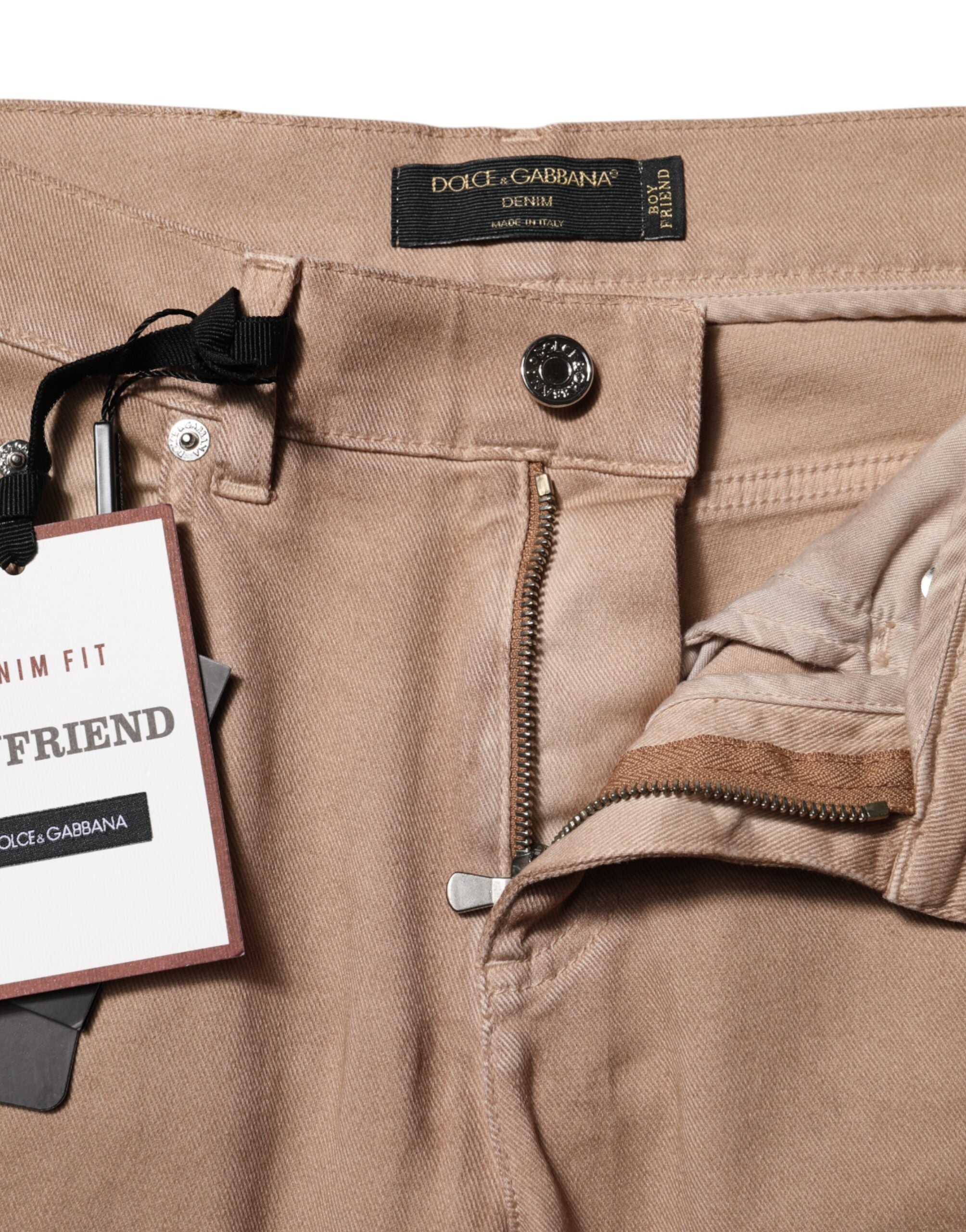 Brown Cotton Boyfriend Denim Trousers Jeans