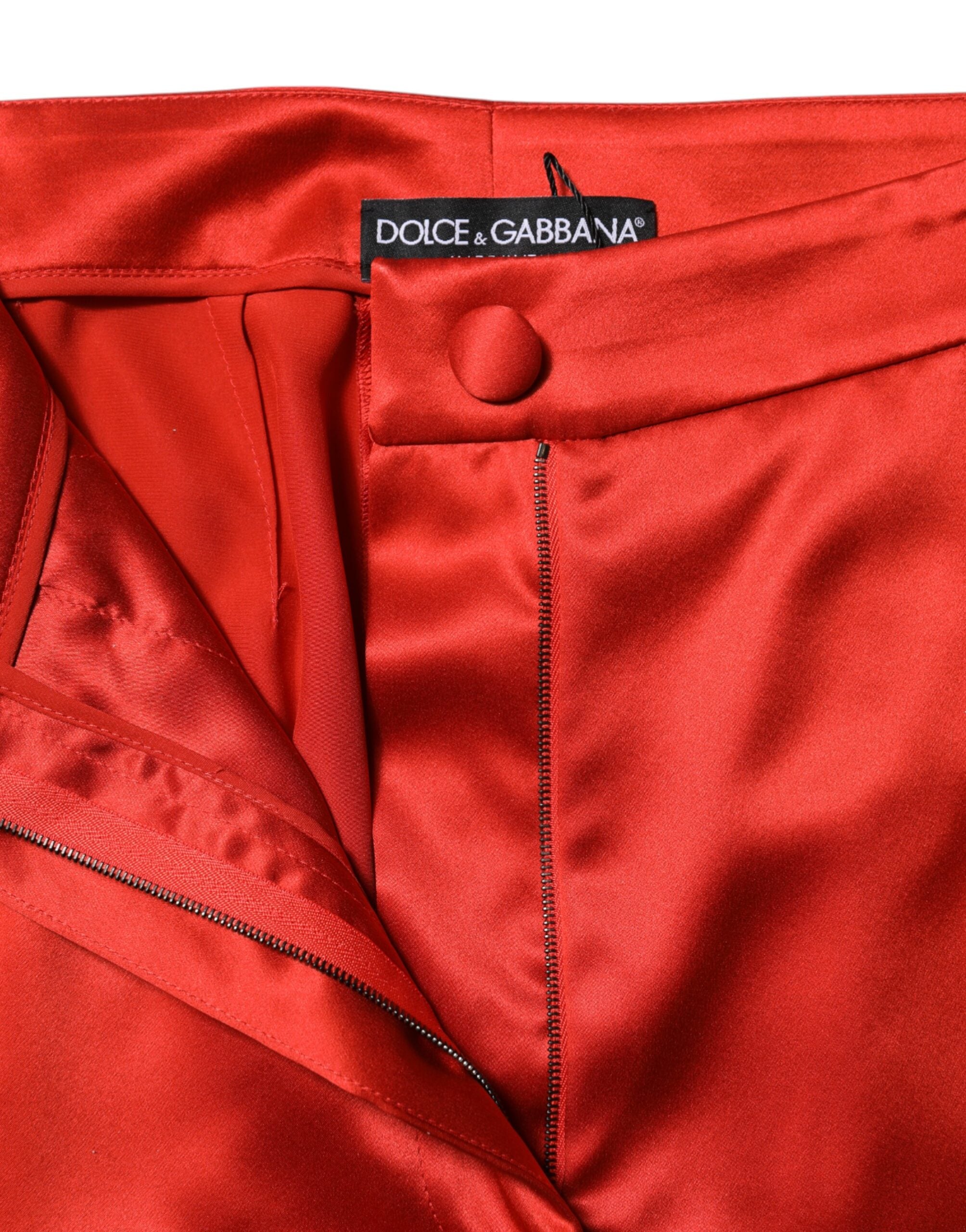 Red Satin High Waist Wide Leg Pants