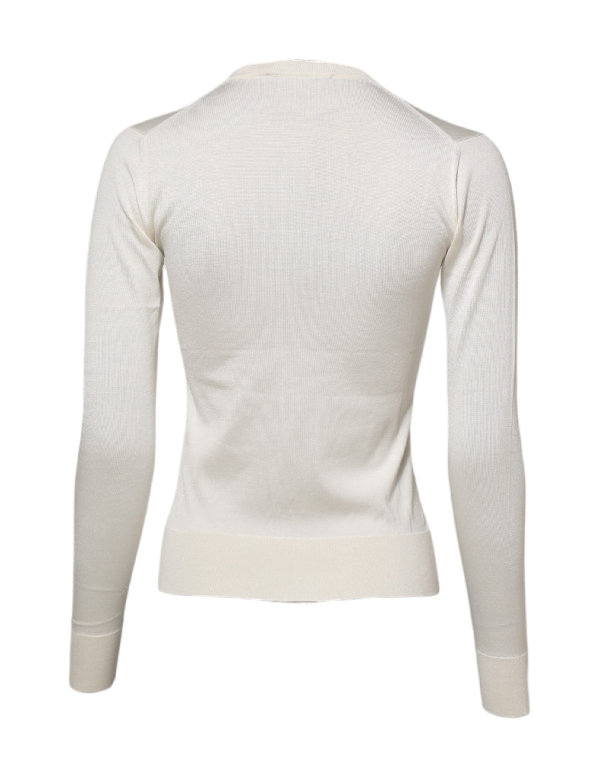 White Silk Lily Buttoned Cardigan Sweater