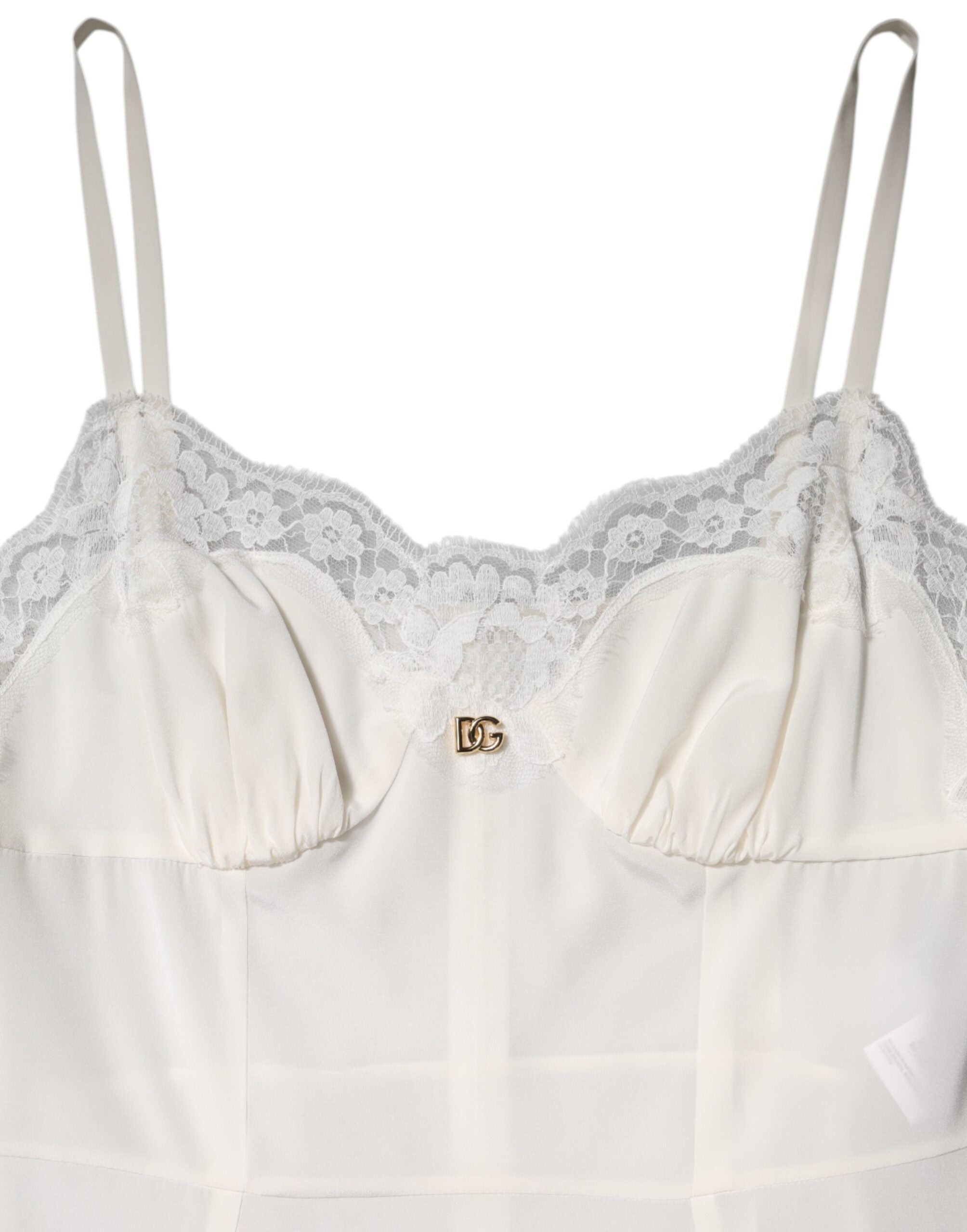 White Lace DG Logo Silk Dress Sleepwear