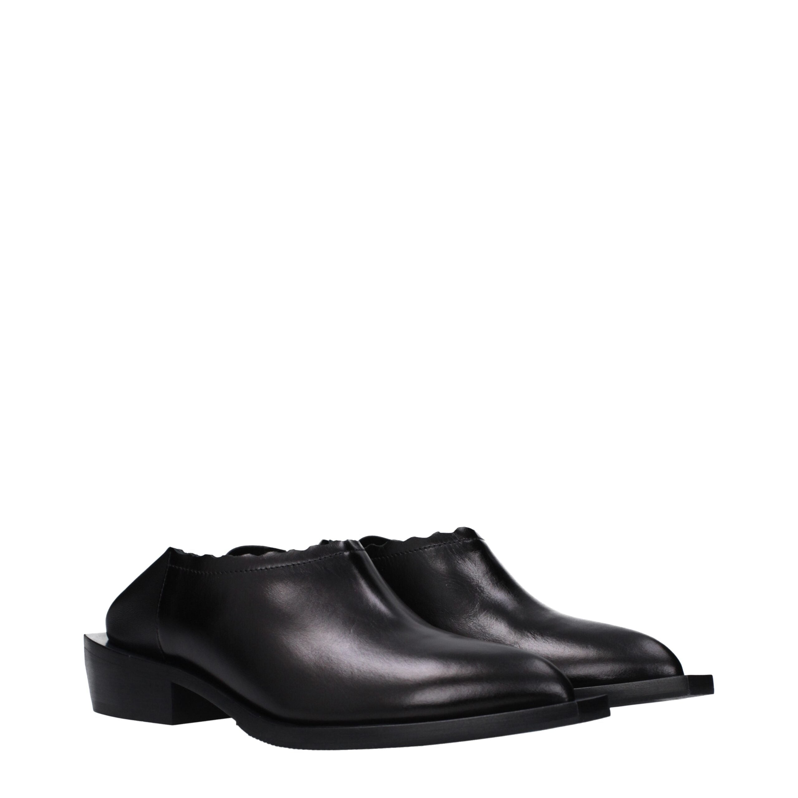 Black Leather Mules