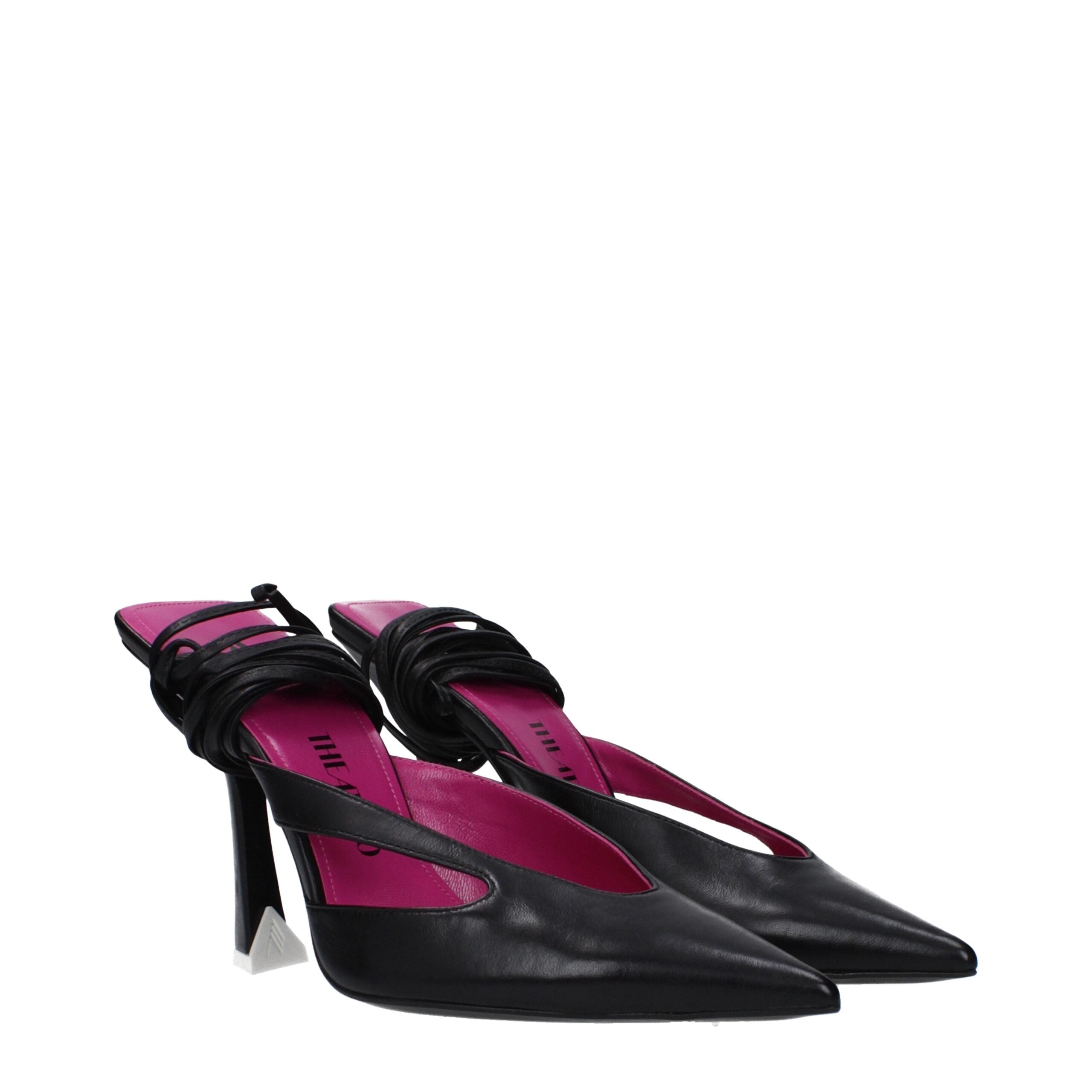 Black Leather Stiletto Heel Sandals