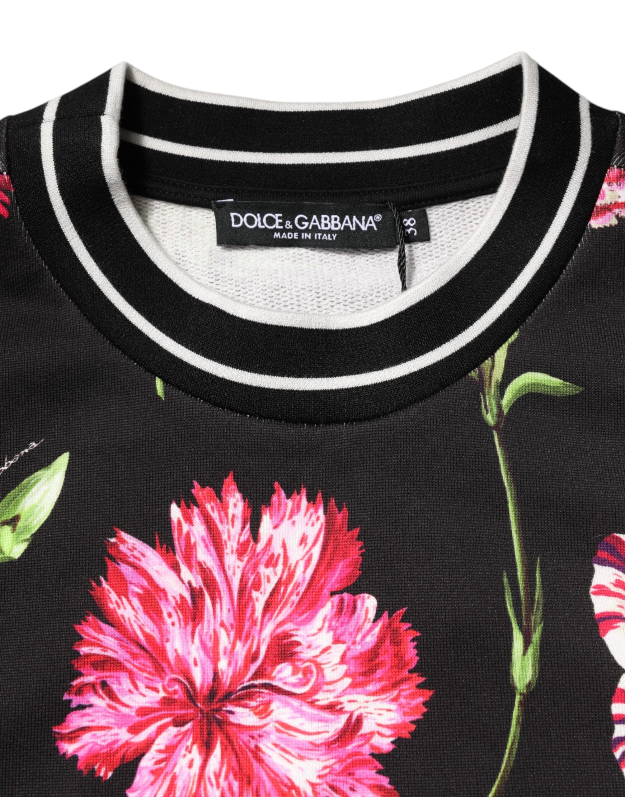 Black Floral Print Cotton Short Sleeves Top