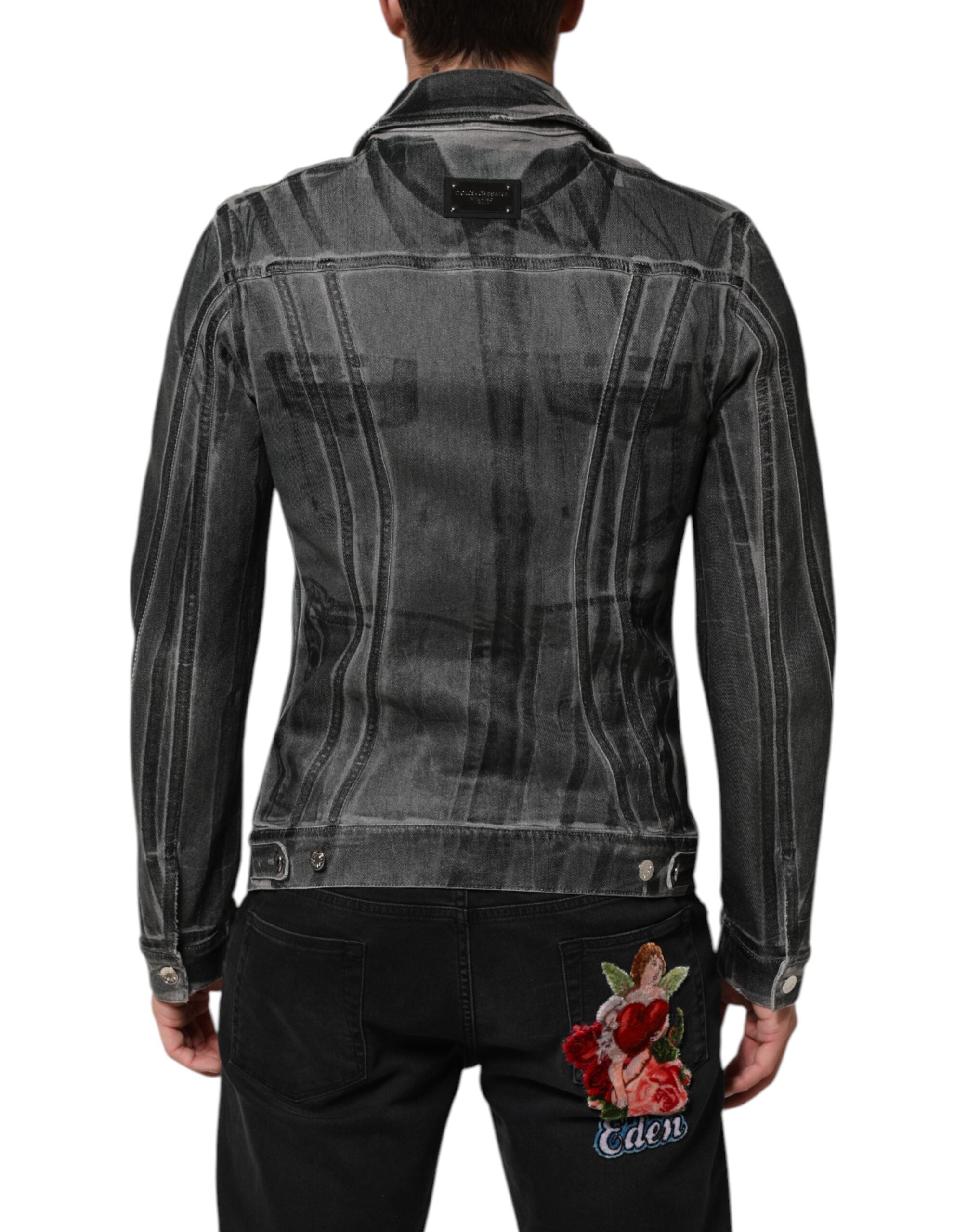 Gray Washed Cotton Stretch Denim Jacket