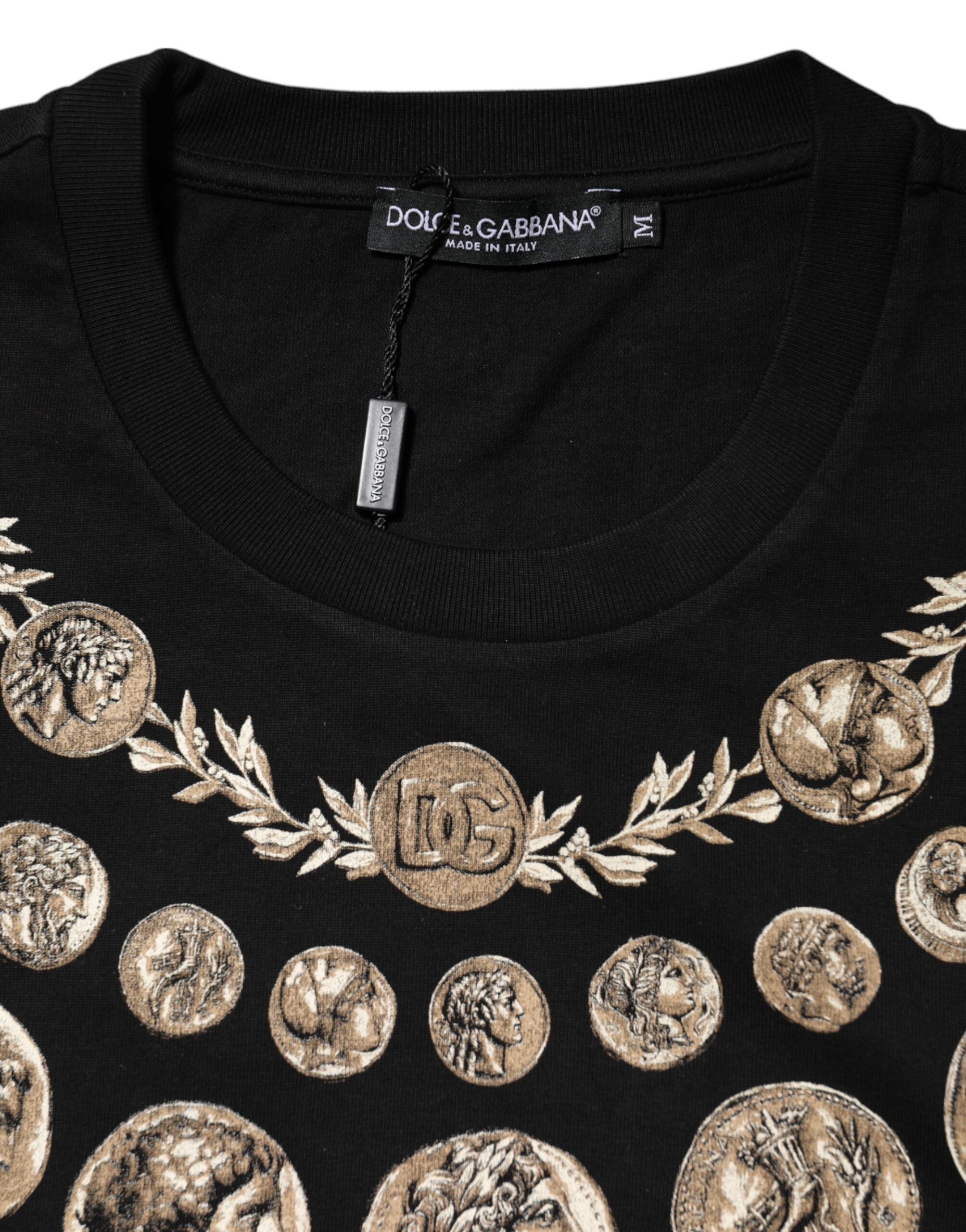 Black Coin Print Cotton Crew Neck T-shirt